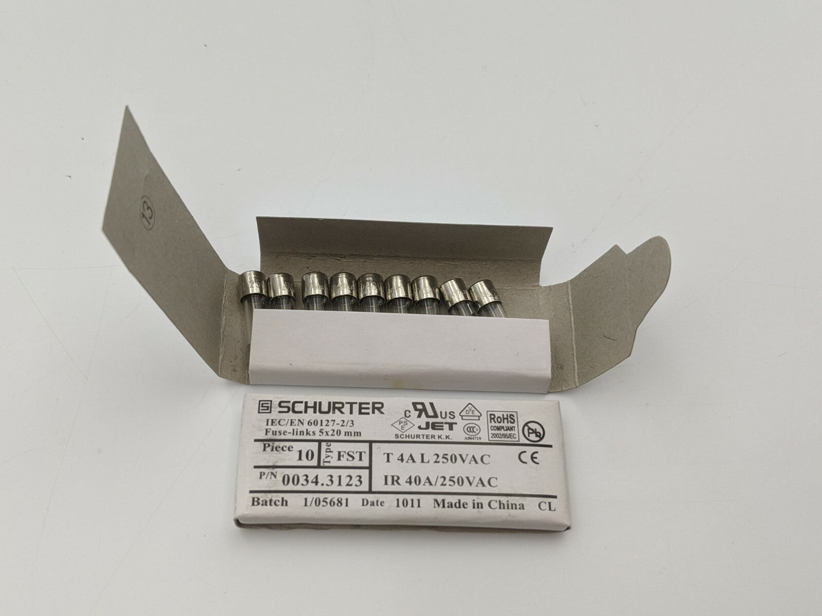 20 Pcs Schurter 0034.3123 Mini Fuse Time Delay Glass 4 Amp 250 Volt 5x20 mm NOS
