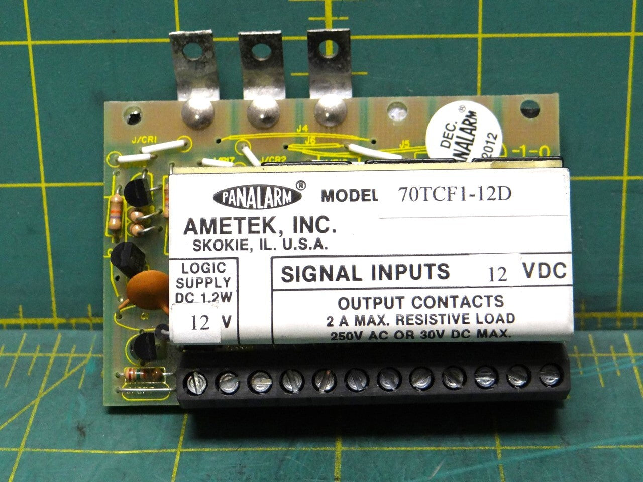 Ametek Panalarm Relay PN: 70TCF1-12D 12 VDC Logic Supply 1.2W 2A MAX