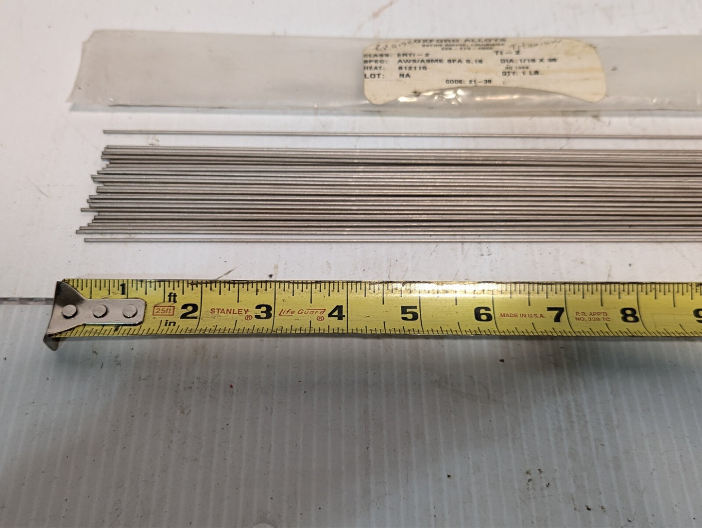 Oxford Alloys ERTi-2 Cruise Titanium, 1lbs of 1/16x3' Rods, AWS/ASME SFA 5.16