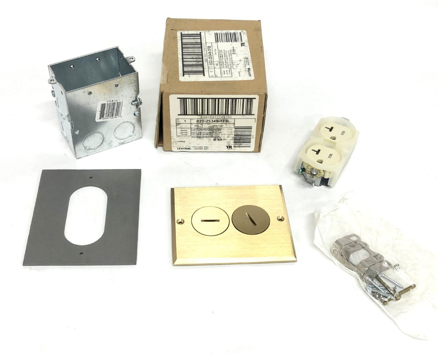 Leviton 20A-125V Brass Floor Box Assembly 022-25349-TFB NOS