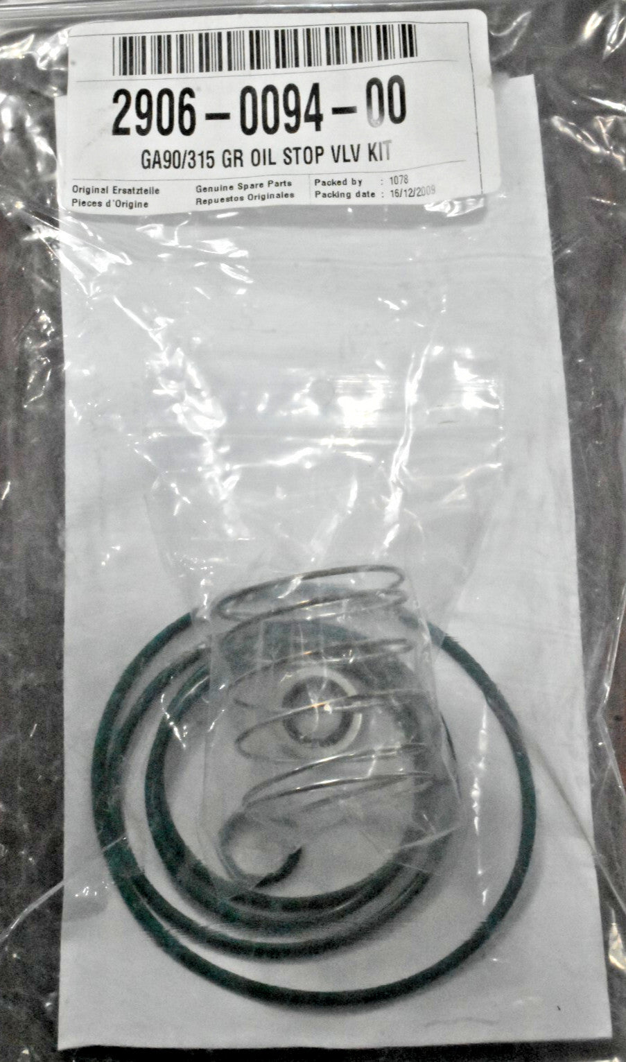 Atlas Copco 2906-0094-00 Valve Oil Stop Kit for GA90/315 GR Compressors