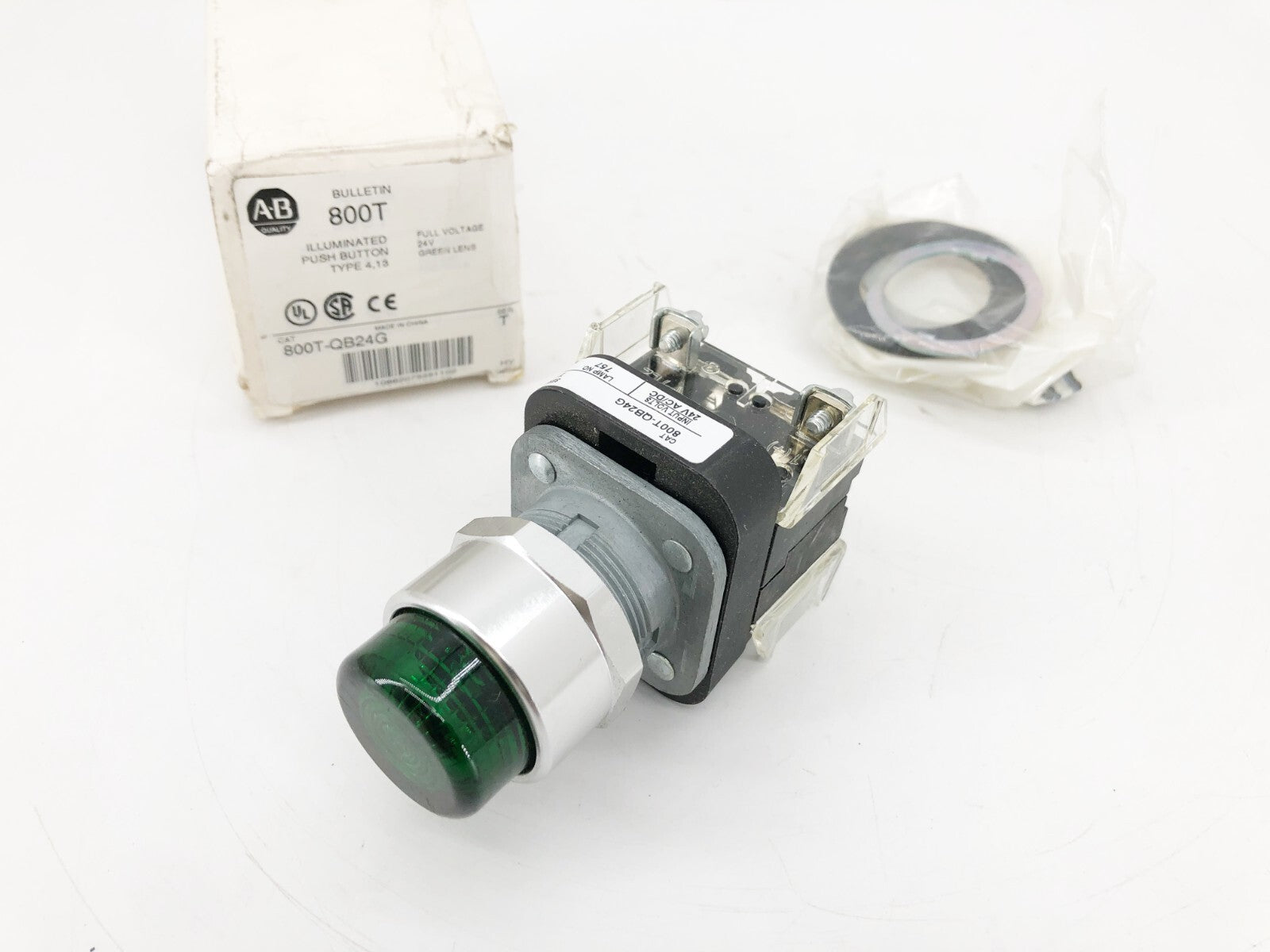 New Allen Bradley 800T-QB24G Ser. T Green Illuminated Pushbutton 24VAC/DC