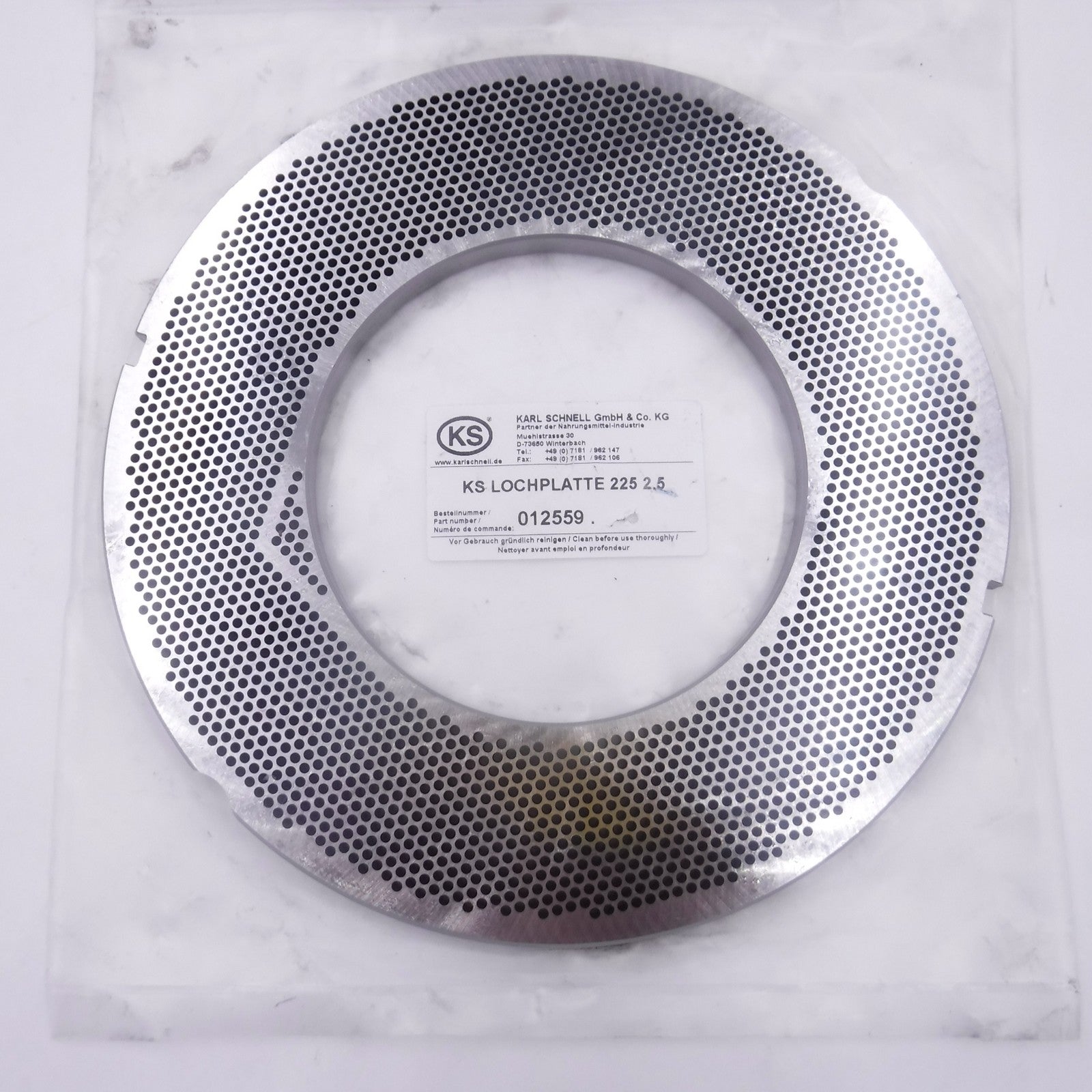 Karl Schnell 012559 225mm Hole Plate 2.5mm Holes Stainless Steel