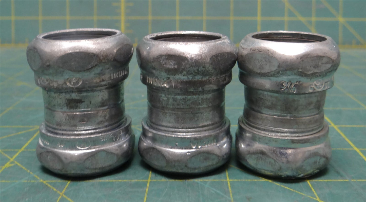 (Qty: 3) Raco 2923 3/4" EMT Conduit Compression Coupling Zinc-Plated Steel 