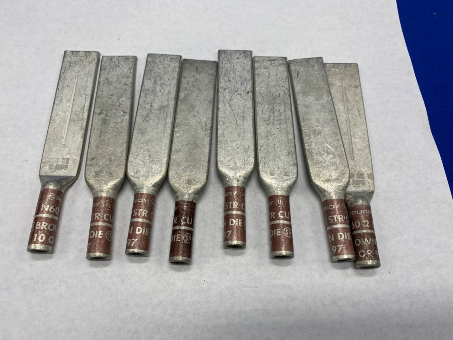 Burndy N60 2 STR CU lug bulk lot qty 8, YA20-2NU, Brown or 97 die required