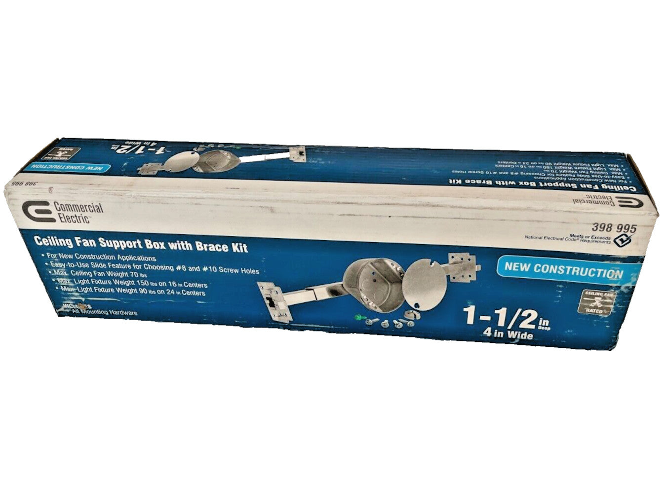 COMMERCIAL ELECTRIC 398995 Ceiling Fan Support Box w/ Brace Kit *NIB*