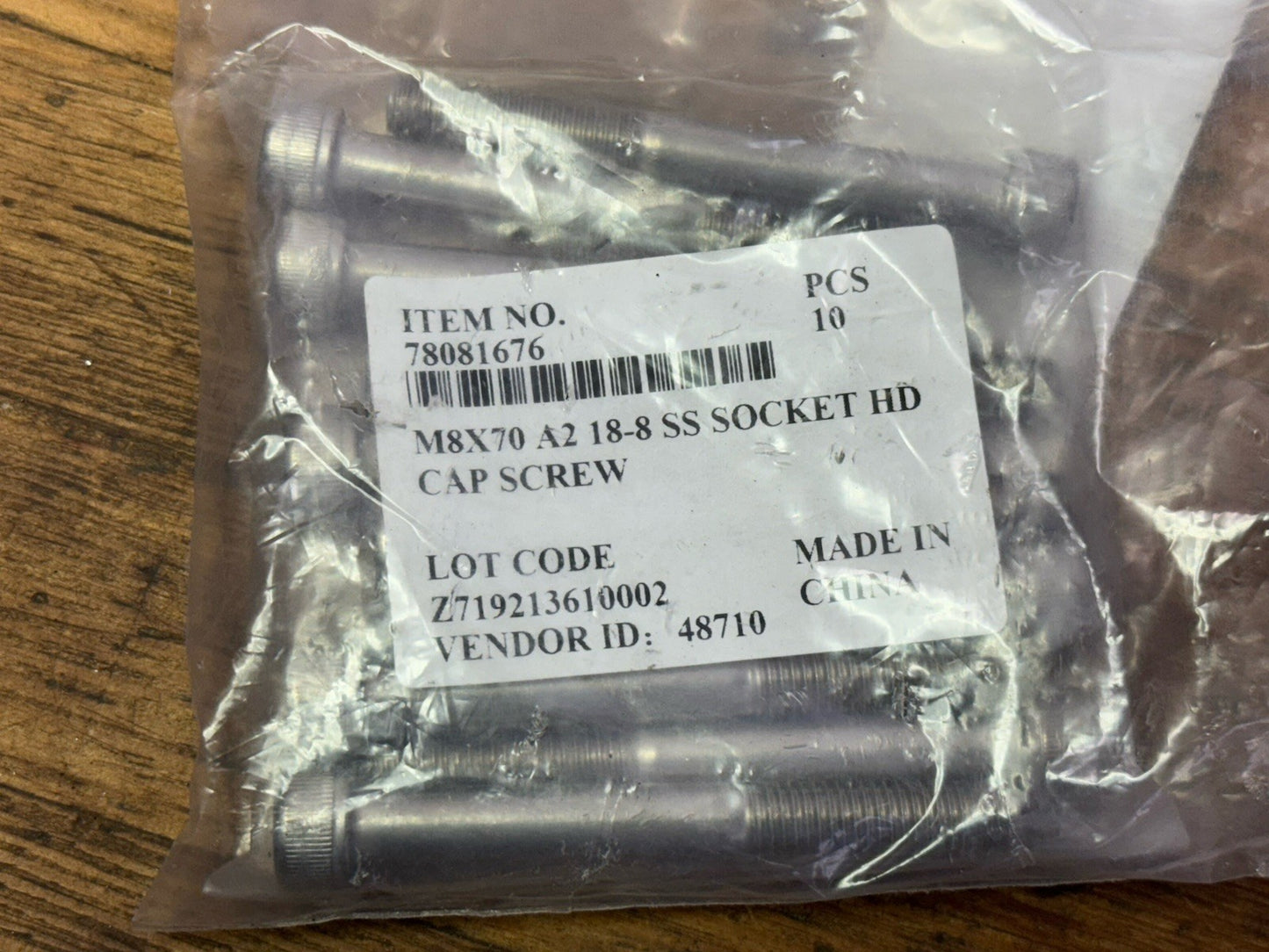 10 Piece Hex Socket HD Cap Screw M8x70 A2 18-8 SS 78081676
