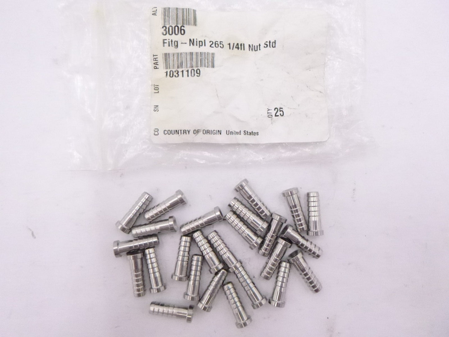 25 Pack 1/4" Stainless Steel Flared Barbed Nipple Fittings 1031109