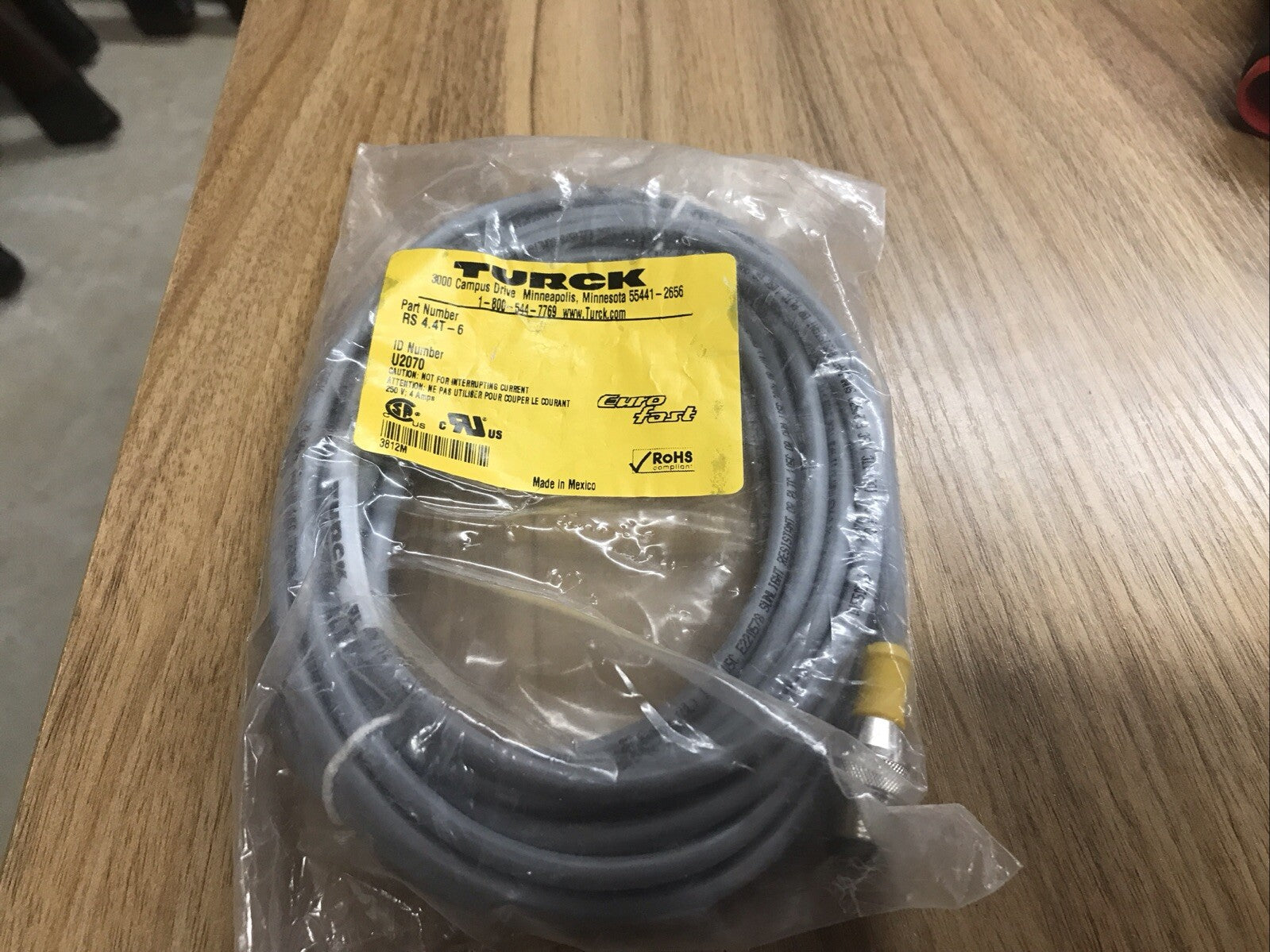 New Turck RS 4.4T-6 Single Ended Cordset M12 Euro Fast 4 Wire 6M Length U2070