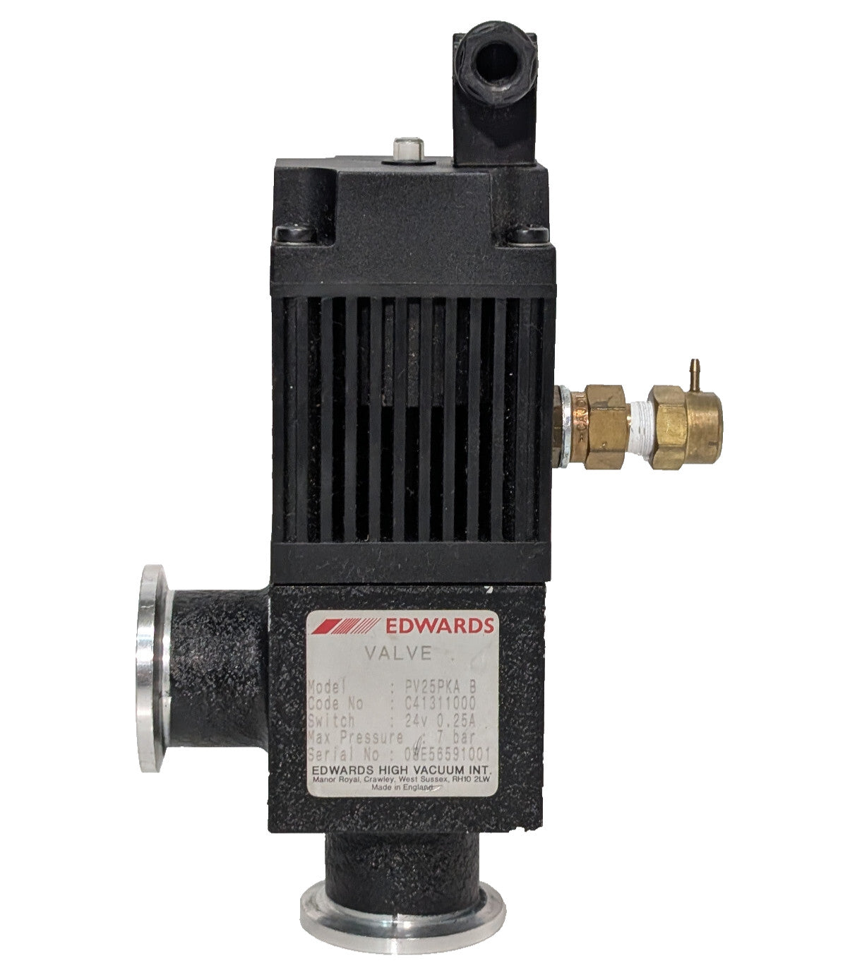 Edwards High Vacuum Int. PV25PKA B Valve 24V, 7 Bar, 0.25A, Made in England