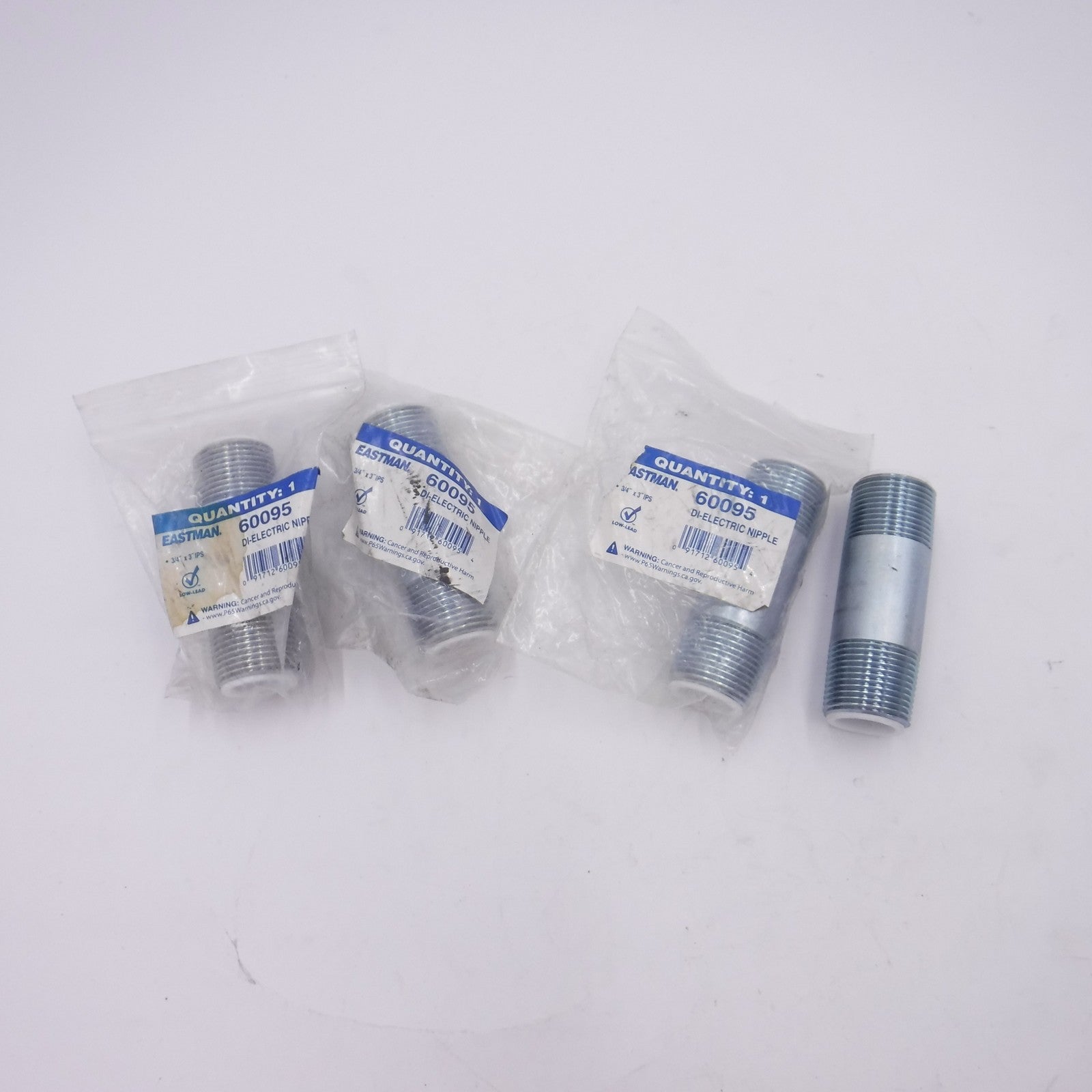 4 Pack Eastman Dielectric Water Heater Nipples 3/4" x 3" 416316