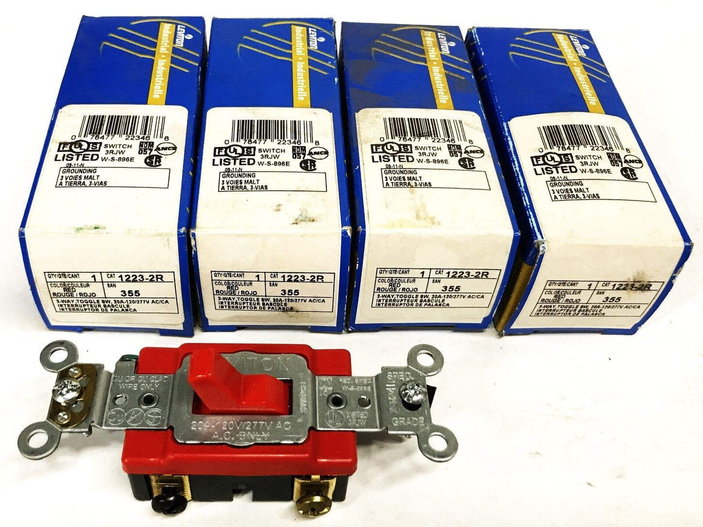 Leviton 3-Way Red Toggle Switch 1223-2R [Lot of 4] NOS