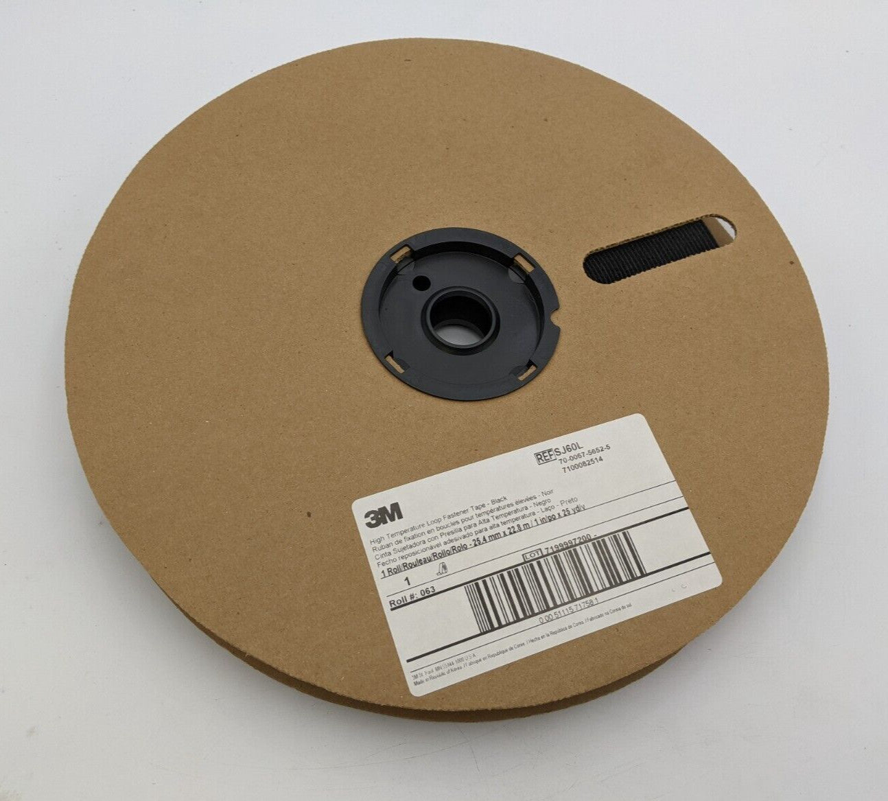 1 Roll 3M SJ60L Loop Fastener Tape 1in x 25yd High Temperature Black Nylon NOS