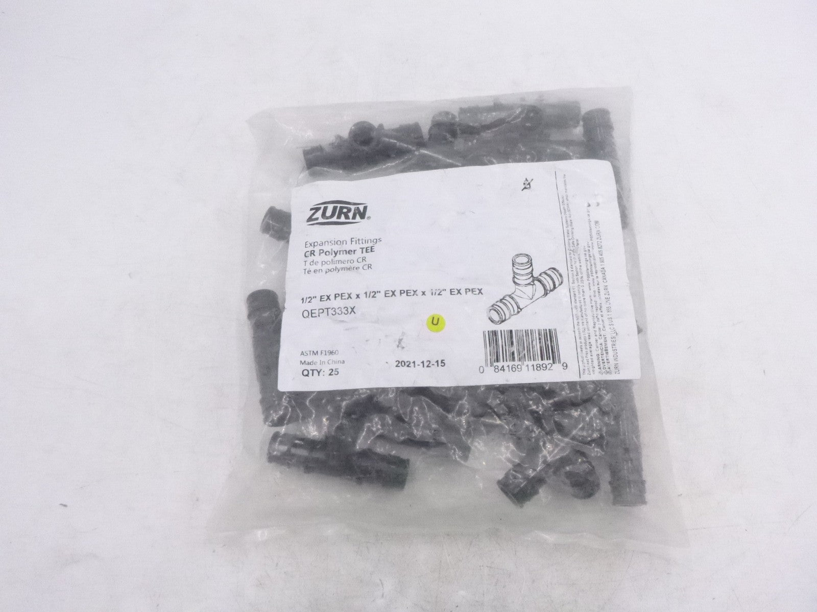 25 Pack Bag Zurn Expansion Cr Polymer Tee  1/2" X 1/2" X 1/2"  QEPT333X