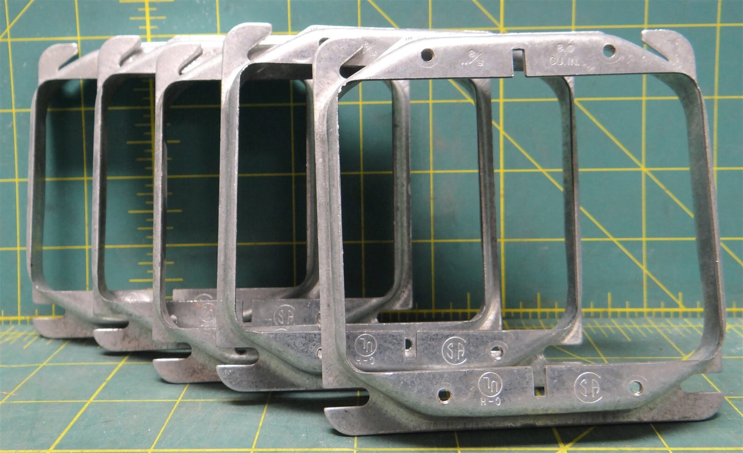 (5) RACO 2-Gang Galvanized Steel, 5/8" Raised, 4" Square Electrical Box Mud Ring