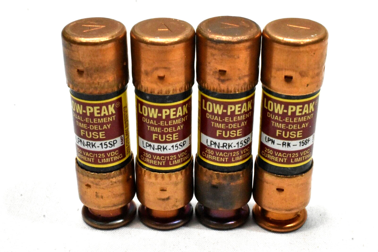 [Lot of 4] Bussmann LPN-RK-15SP Low Peak Dual-Element Fuse 250V, 15 Amp NOS