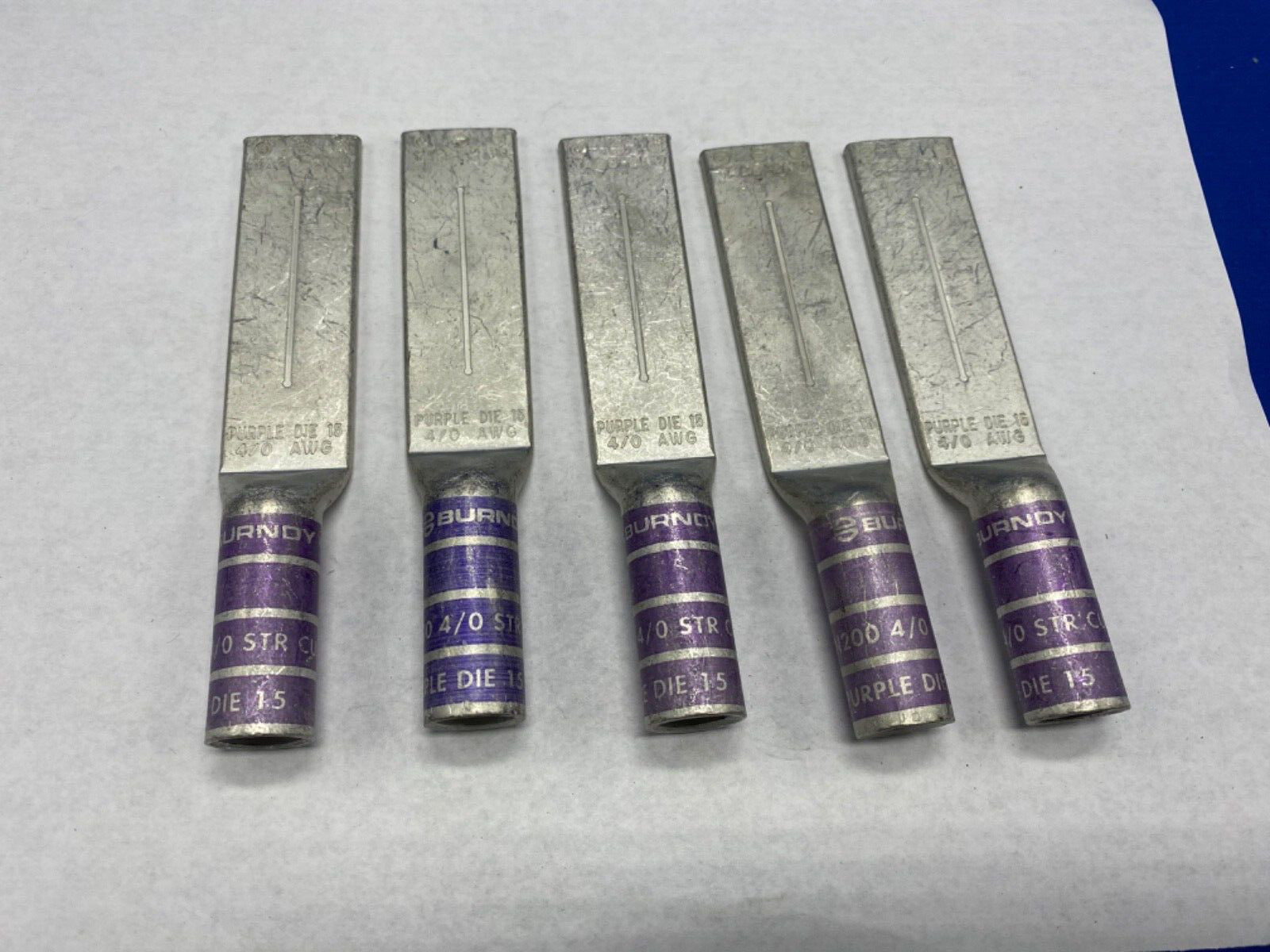 Burndy N200 4/0 STR CU lug bulk lot qty 5 purple or 15 die required