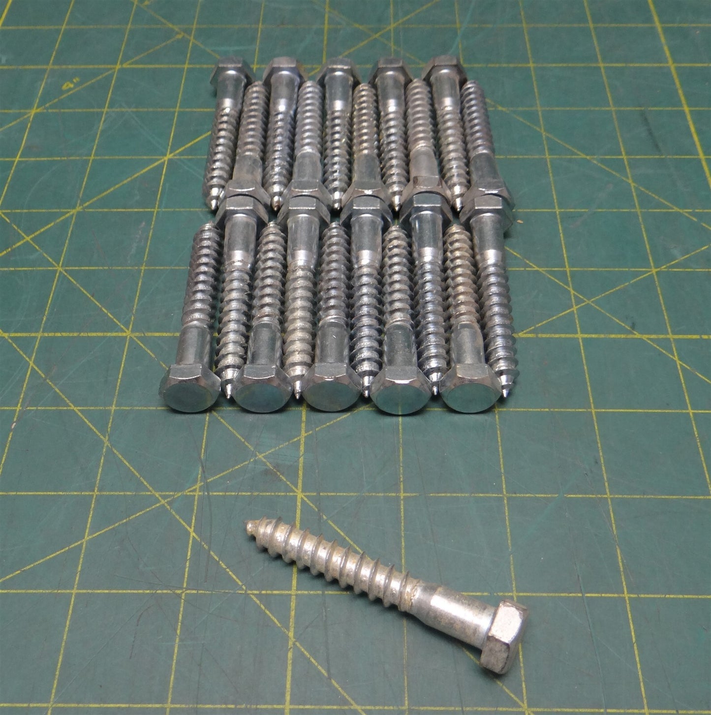 (Lot of 21) 3/8" x 2-3/8" Long Low Carbon Steel Zinc Plated Hex Lag Screws TPI 7