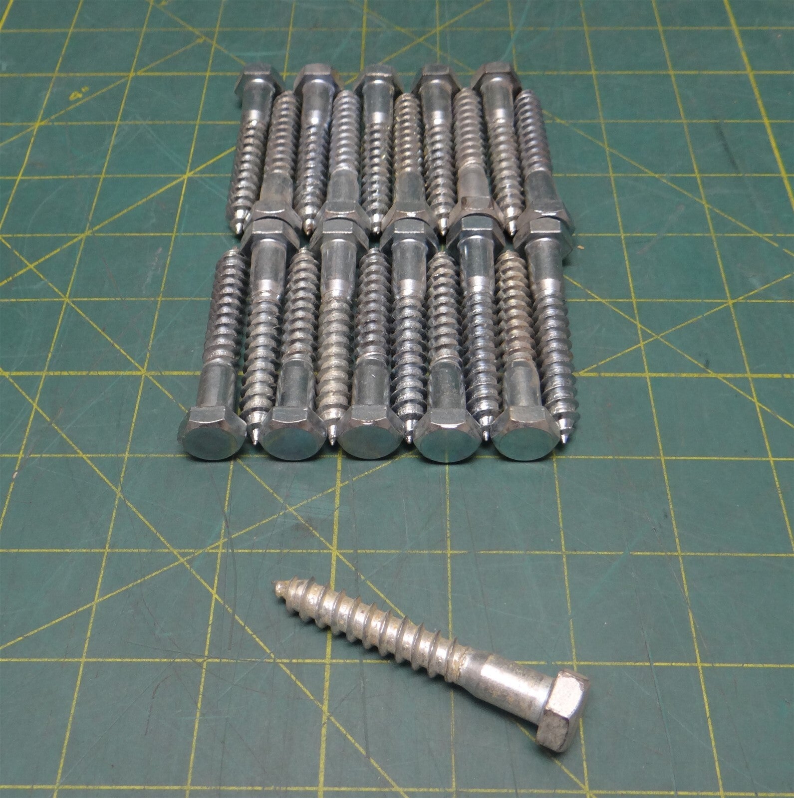 (Lot of 21) 3/8" x 2-3/8" Long Low Carbon Steel Zinc Plated Hex Lag Screws TPI 7