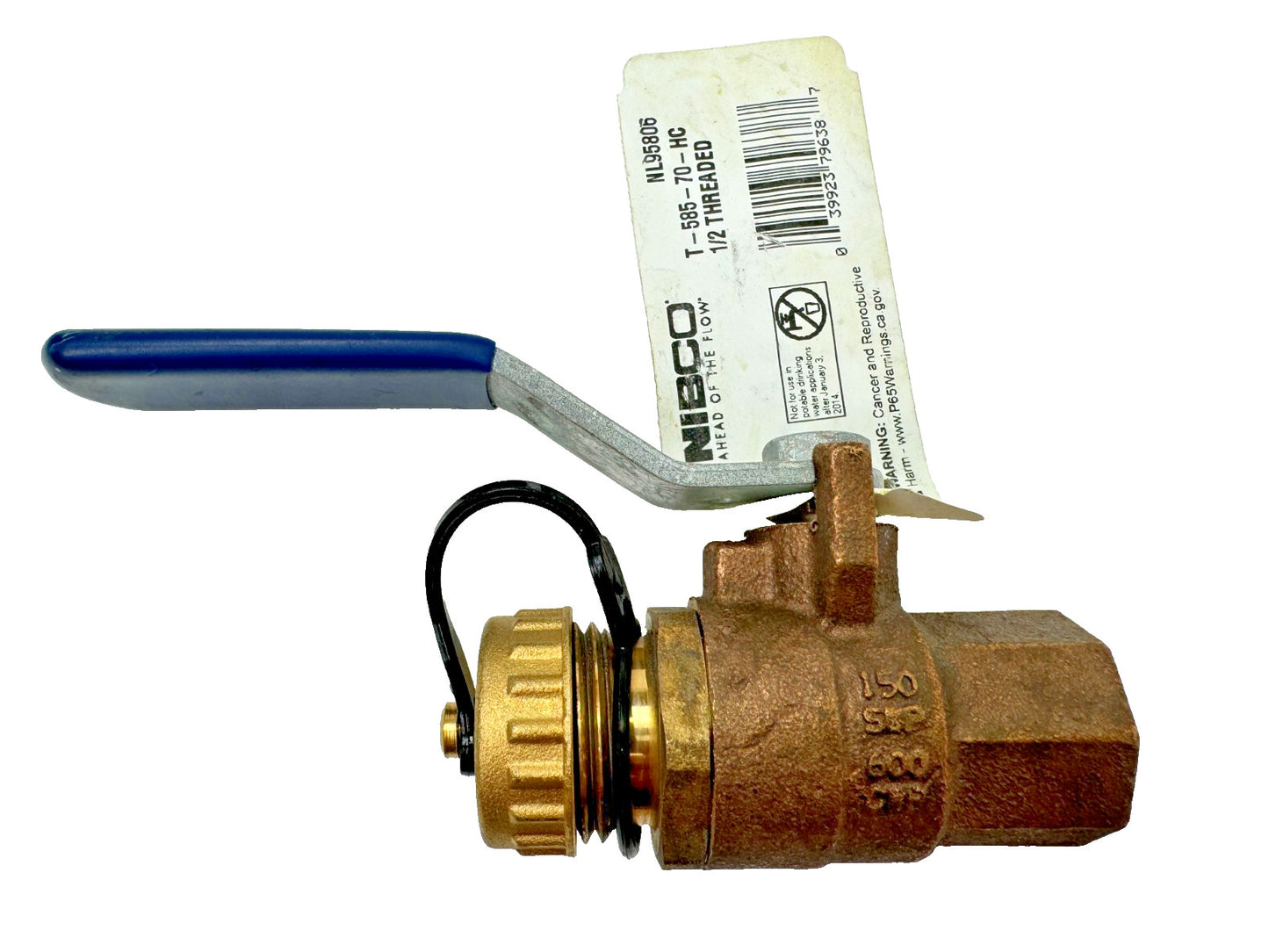 NIBCO T-585-70-HC (NL95806) 1/2" NPT x 3/4" Hose & Cap Bronze Ball Valve 600-CWP