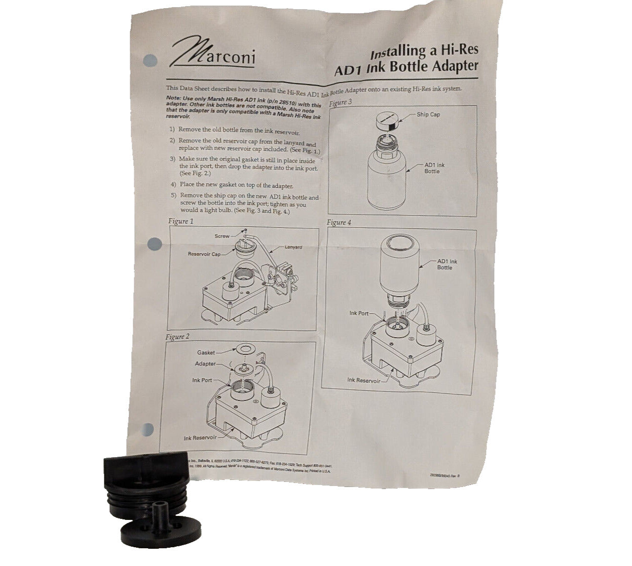 Marconi RP29240 Marsh Hi-Res AD1 Ink Bottle Adapter Kit, Made in USA