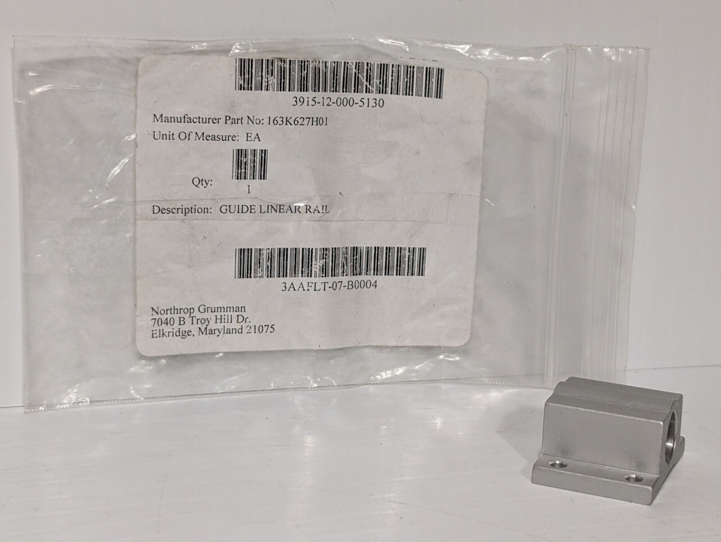 Northrup Grumman 163K627H01 Linear Rail Guide, New Old Stock