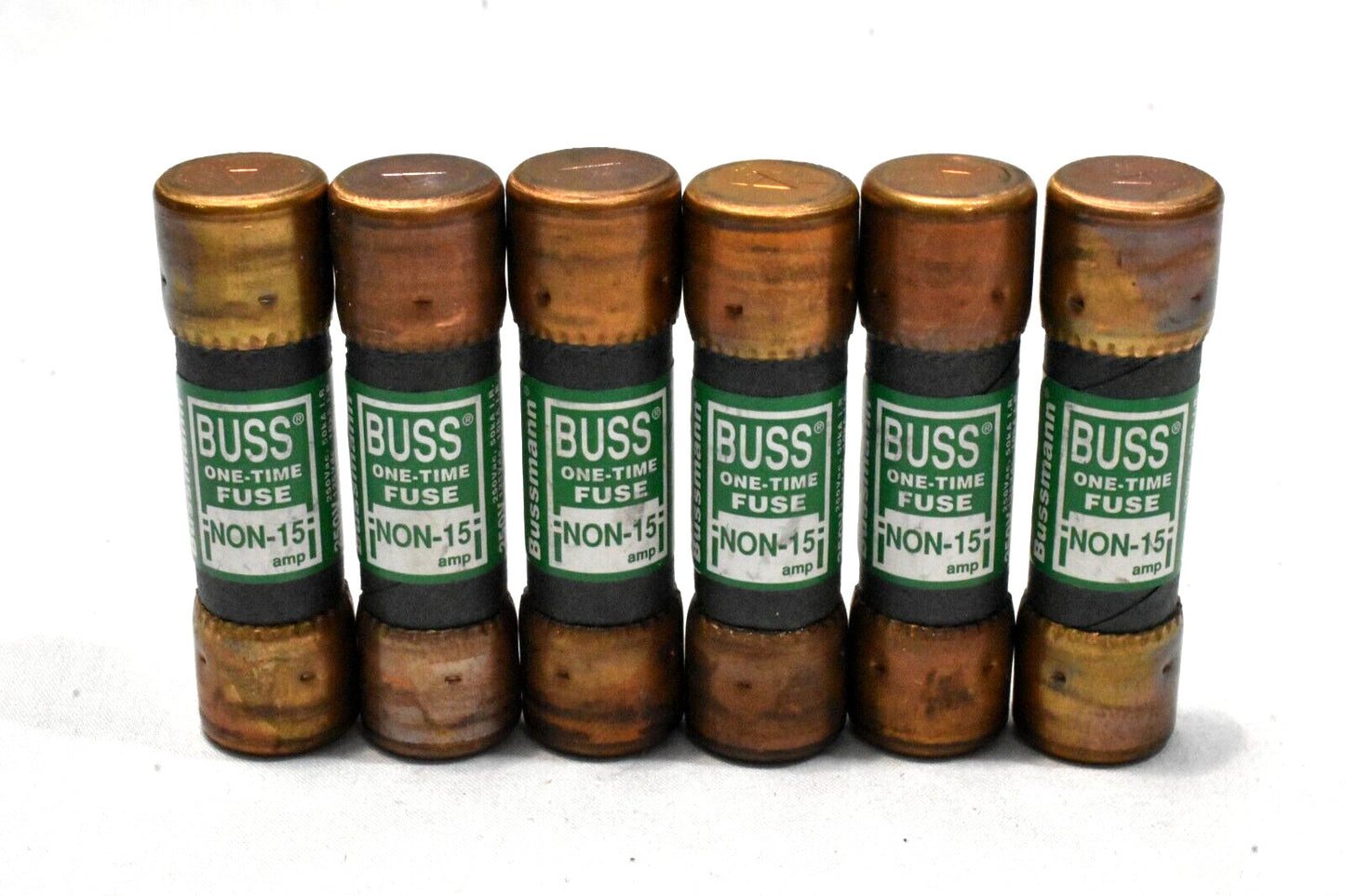 [Lot of 6] Bussmann Buss NON-15 One Time K5 Fuse 250V, 15 Amp NOS