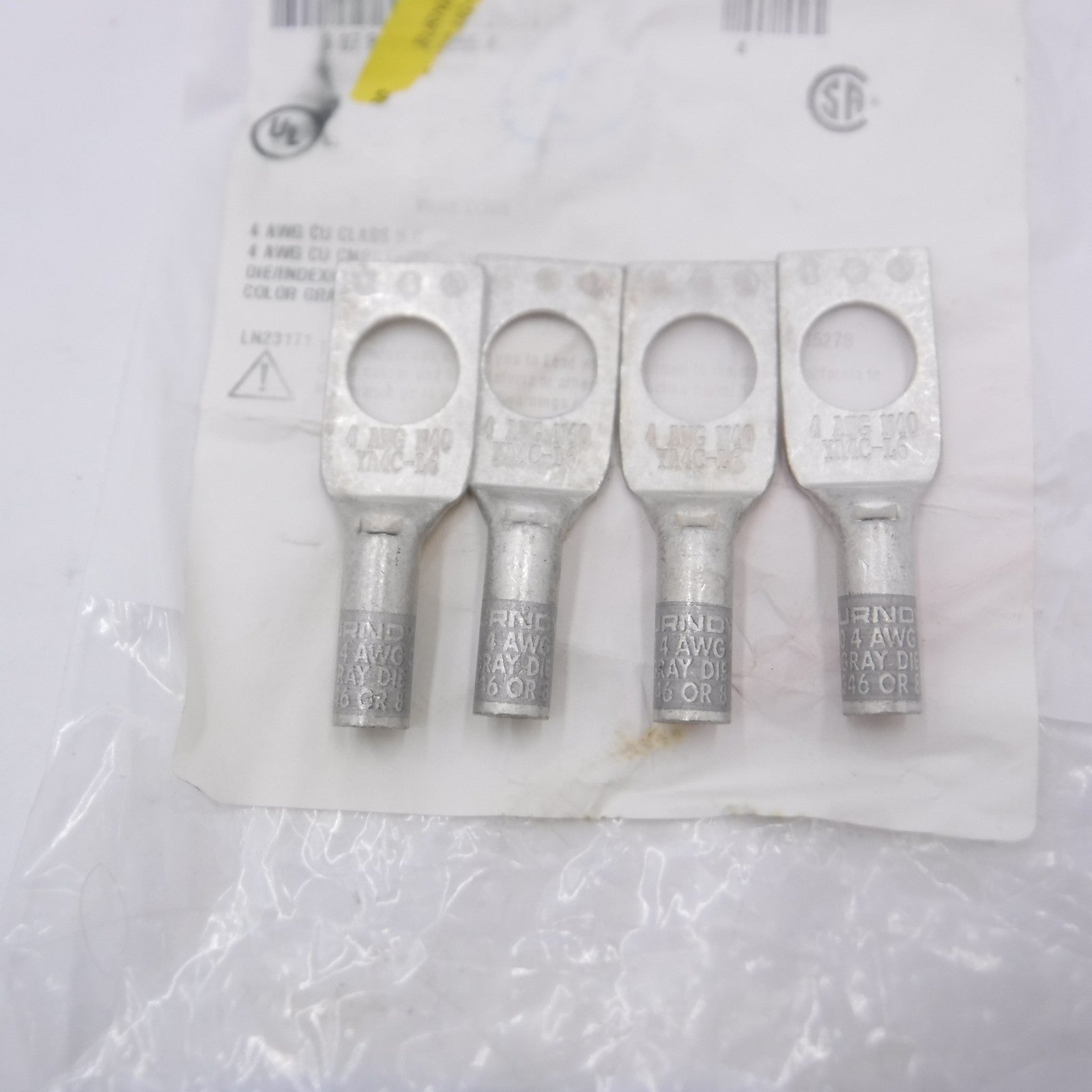 4 Pack Burndy 1-Hole 1/2" Stud Standard Barrel Copper Compression Lugs 4 AWG
