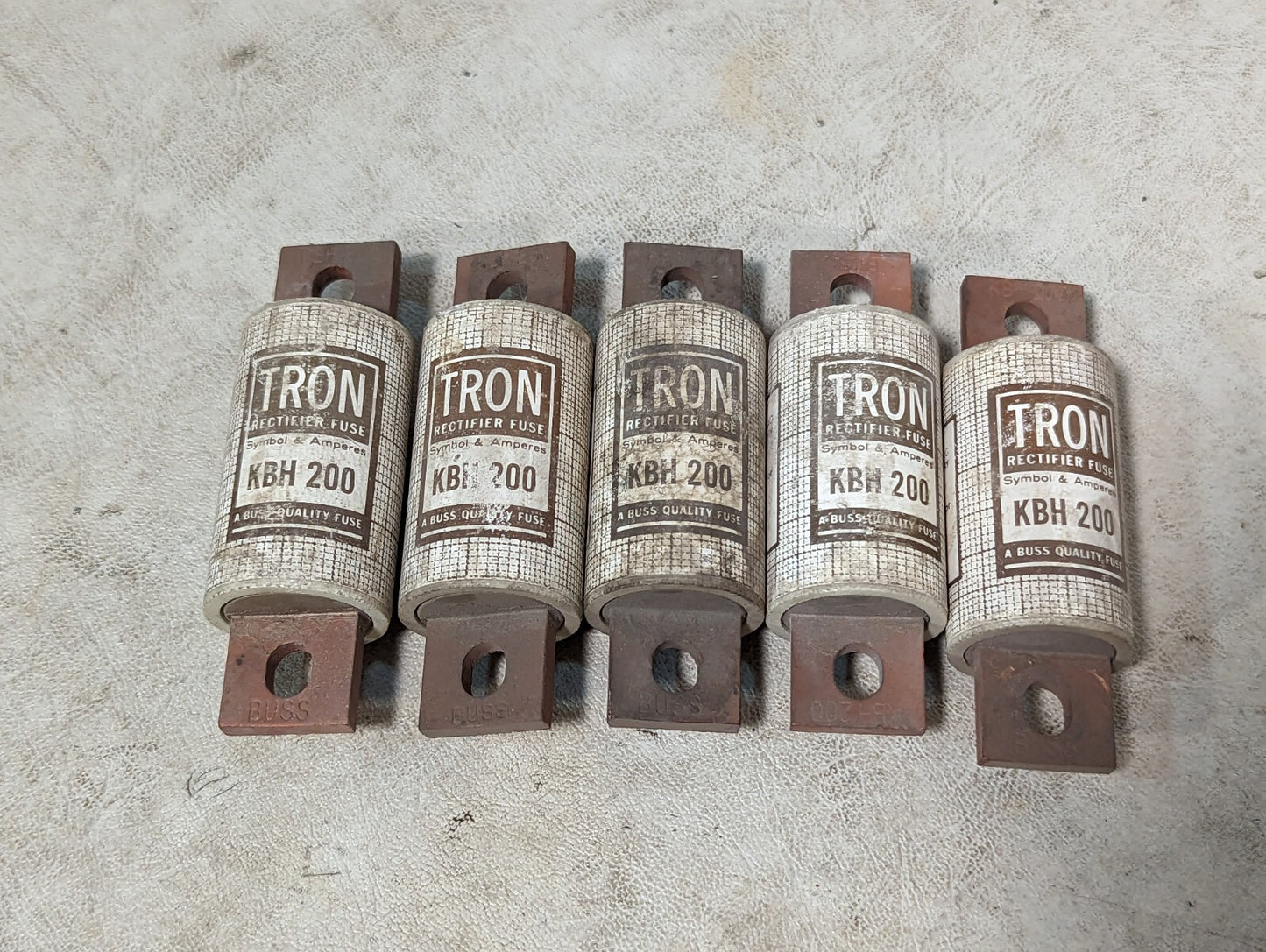 Lot of 5 Bussmann Tron KBH200 rectifier fuses, 200A, 500VAC or less