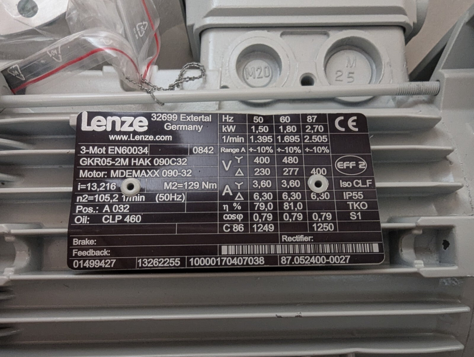 NEW Lenze GKR05-2M HAK 090C32 Gearmotor, 3-Mot EN60034 1.5kW - Free Ship+Returns