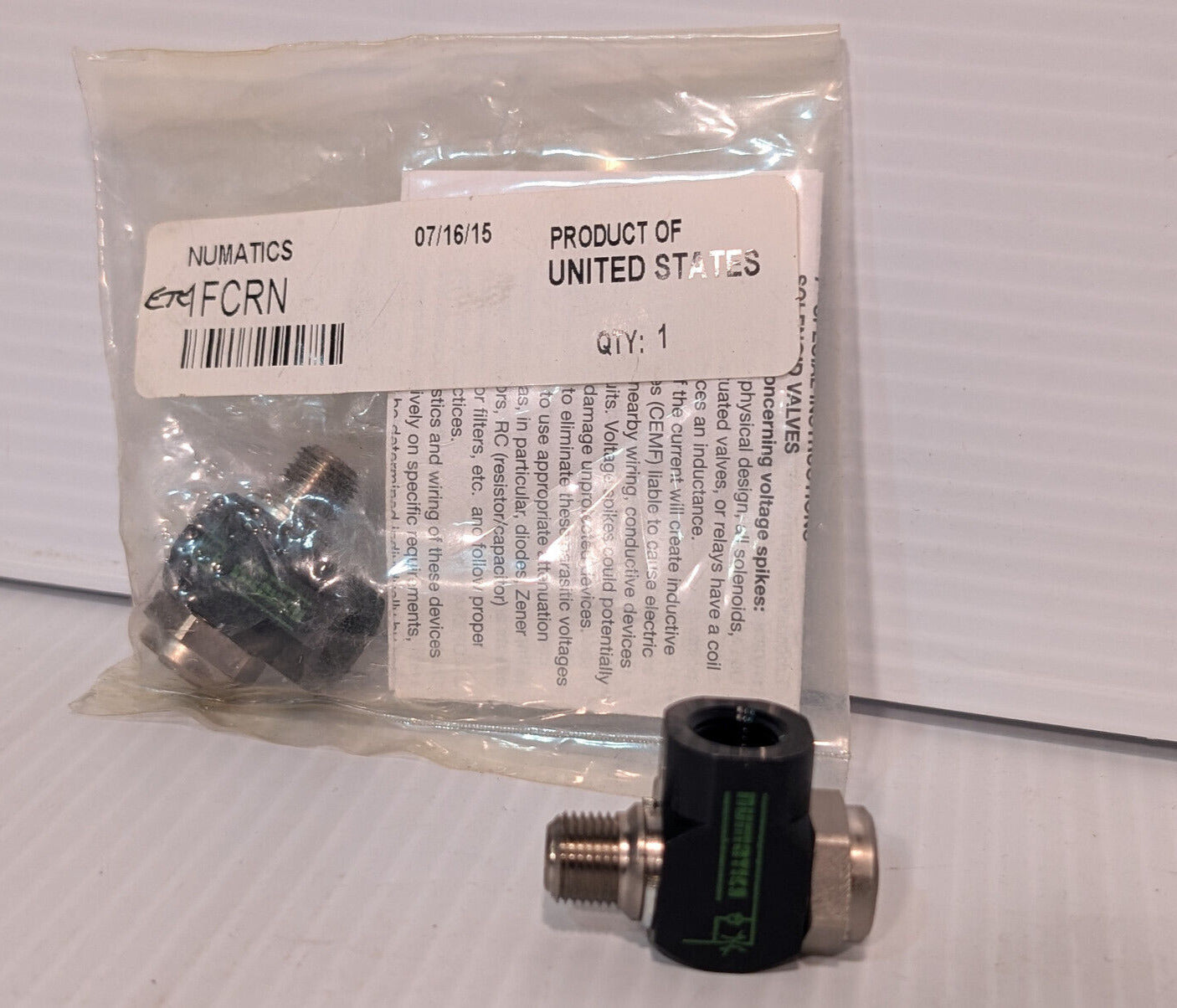 Lot of 2: Numatics 1FCRN flow control valve, instruction manual -Made in USA-