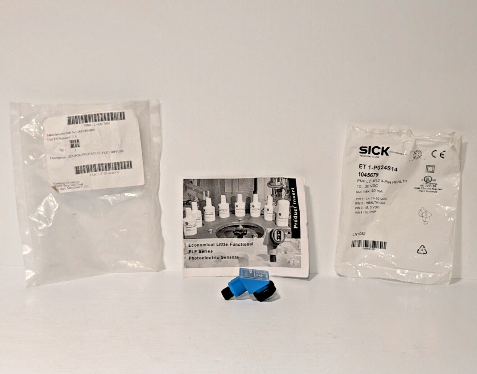 SICK ET1-P024S14 Photoelectric Diffuse Sensor, 10-30 VDC,PNP LO M12 4-Pin Health