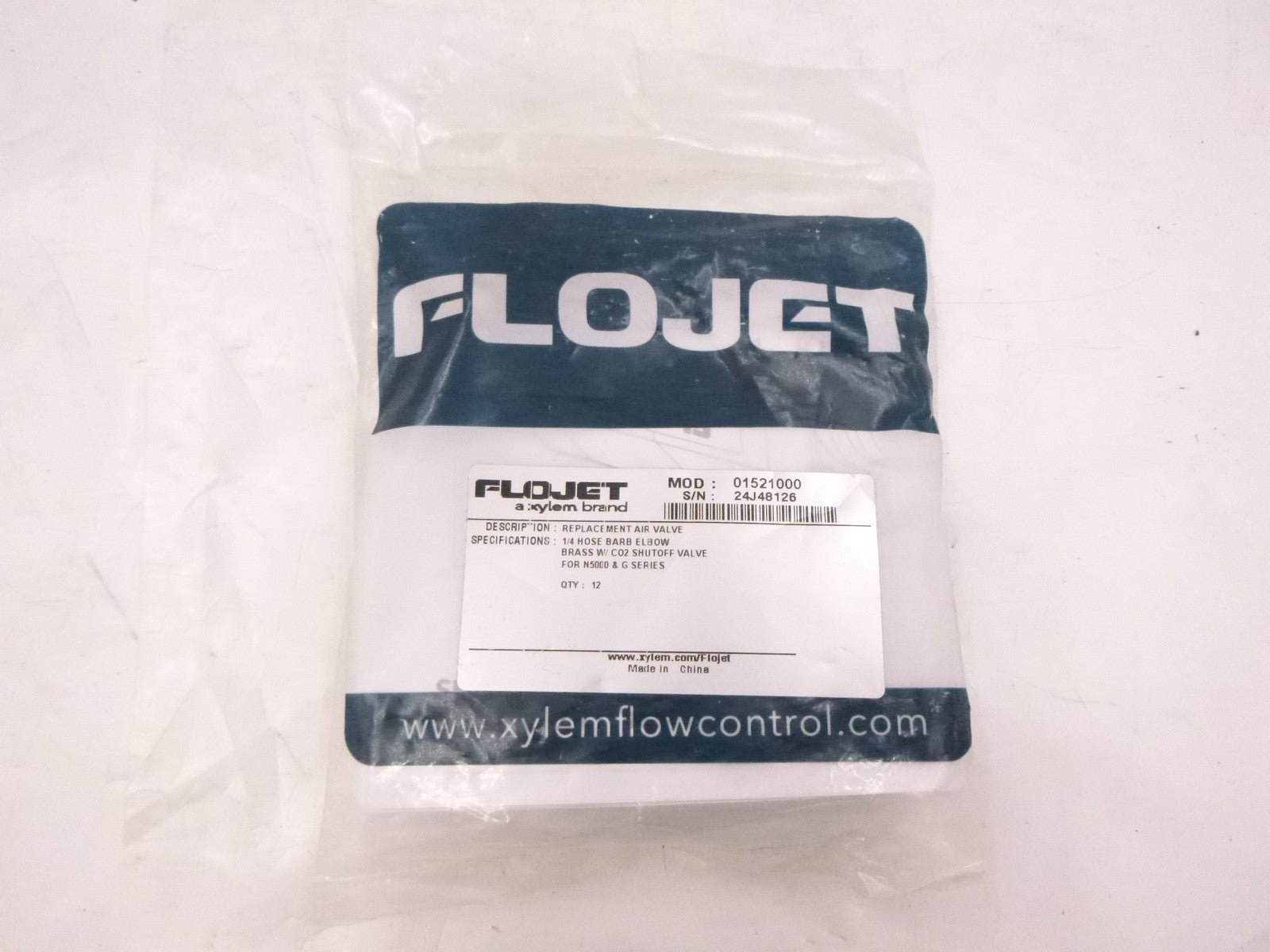 12 Pack Flojet 01521000 Brass 1/4" Air Inlet Elbow Fitting w/C02 Shutoff Valve