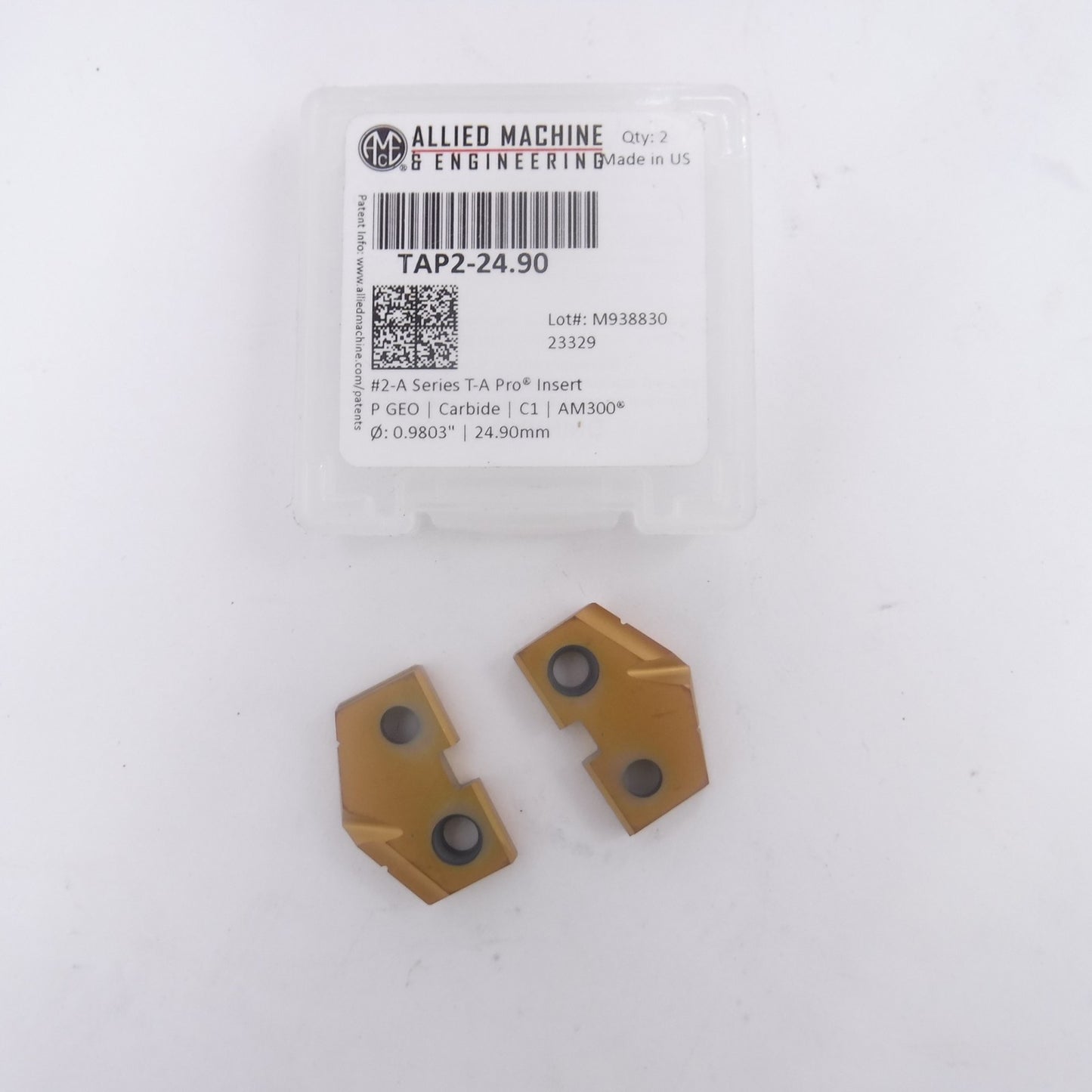 2 Pack Allied TAP2-24.90 24.90mm Carbide Spade Drill Insert 132° AM300 Coated
