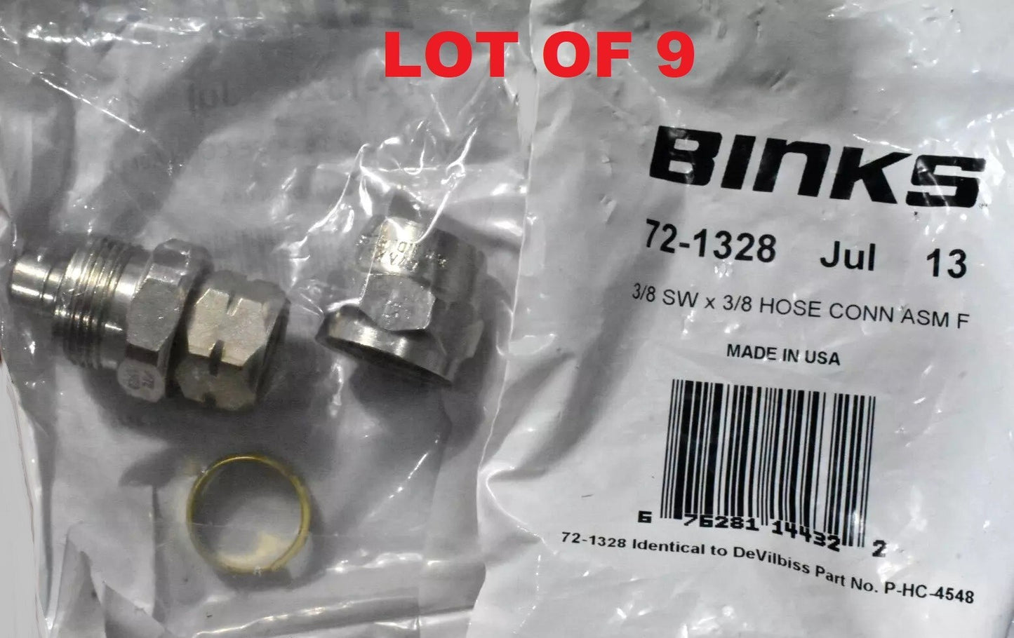 [Lot of 9] Binks 3/8" Swivel x 3/8" Hose Connector Fitting 72-1328