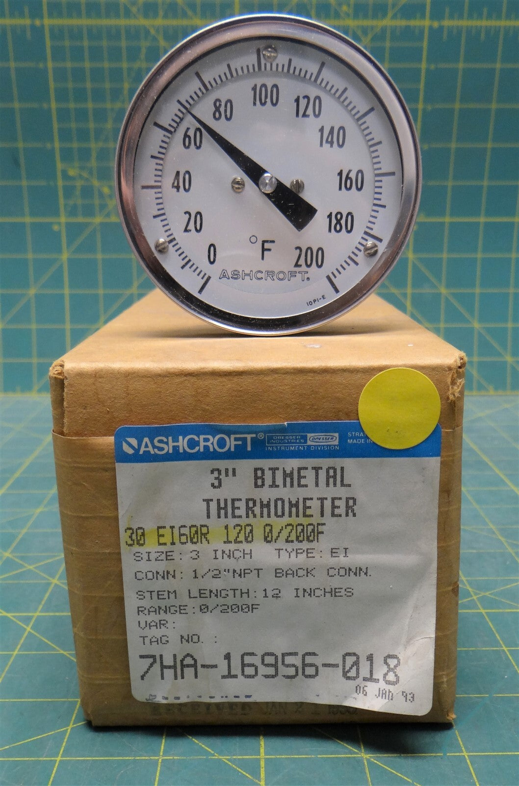 Ashcroft 3" Bimetal Thermometer 0/200°F 12" Stem 30-EI60R-120-0/200F 