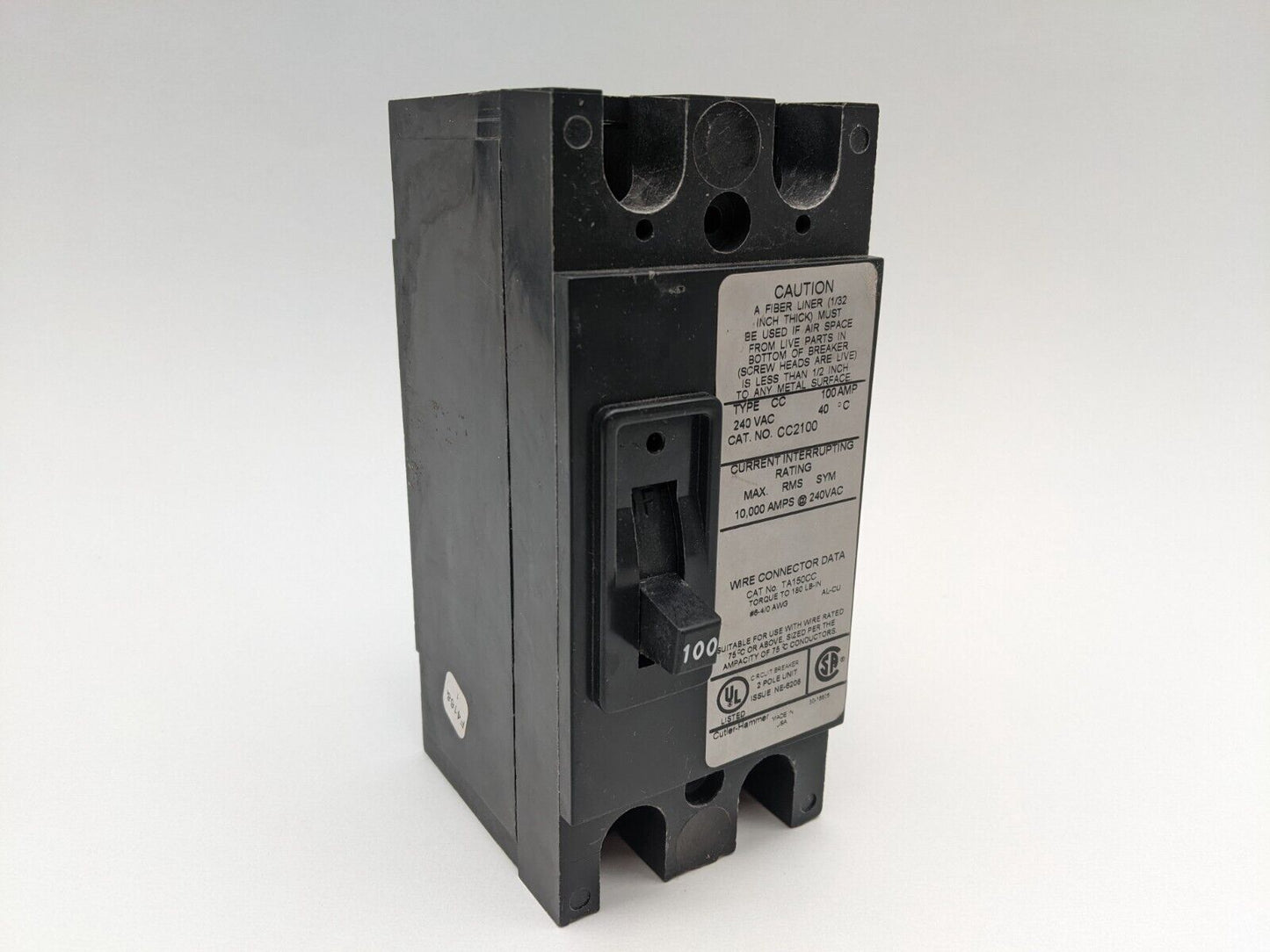 Cutler Hammer CC2100 Feed-Thru Circuit Breaker 100A 240V 2P 1PH CC 10kA 1 Phase