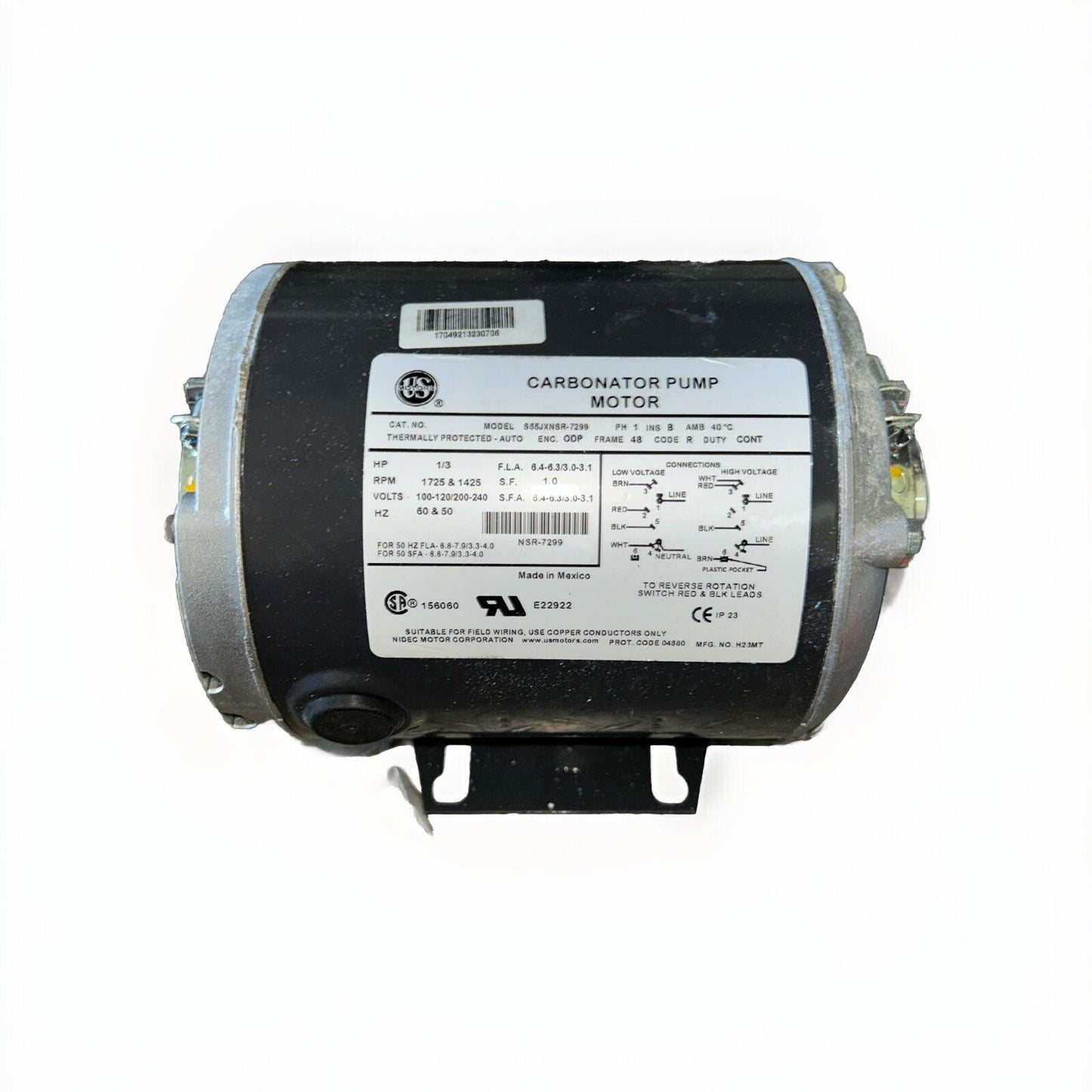 NEW US Motors 6079 Carbonator Pump Motor; 1/3 hp, 120/240V, 1800 RPM, 48 Frame