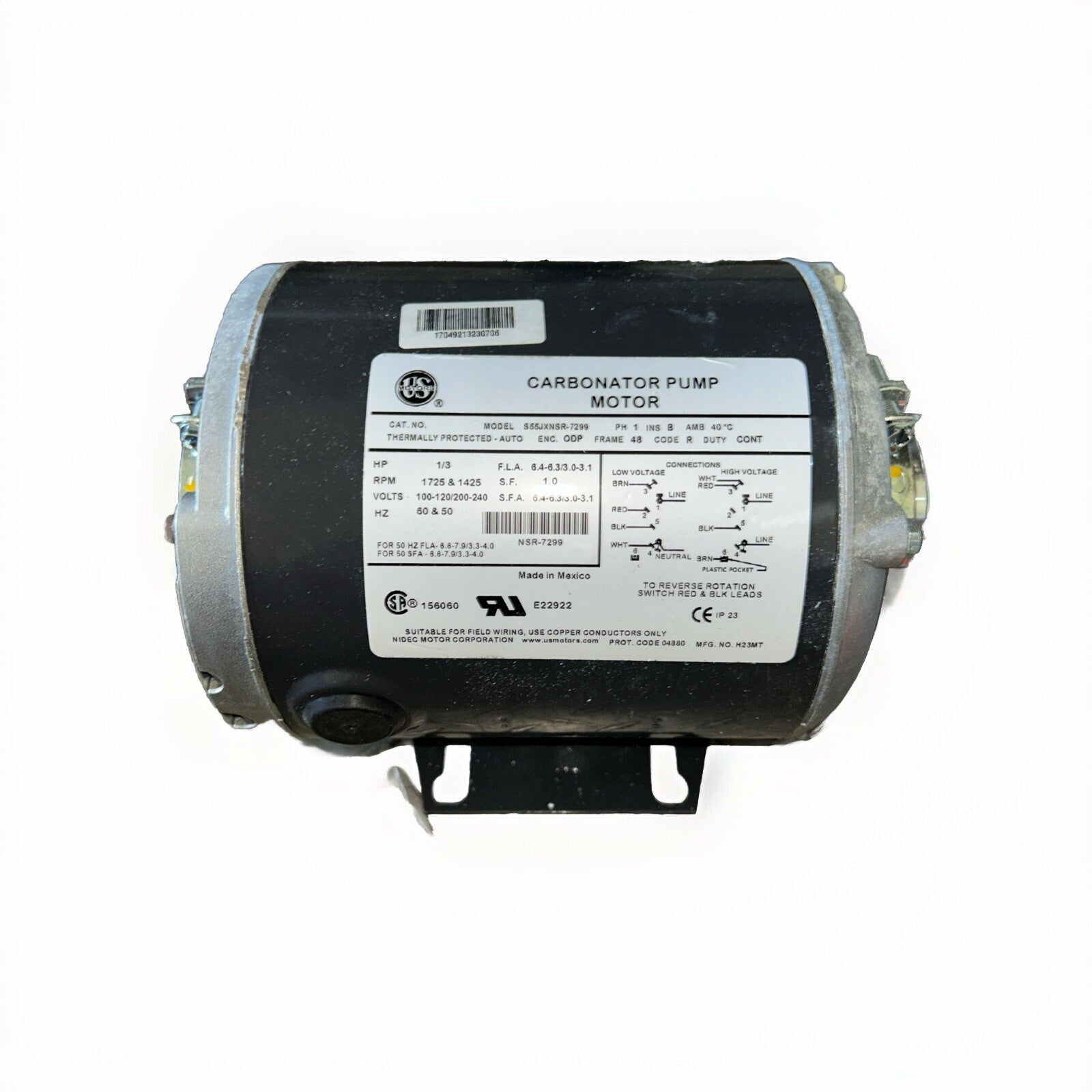 NEW US Motors 6079 Carbonator Pump Motor; 1/3 hp, 120/240V, 1800 RPM, 48 Frame