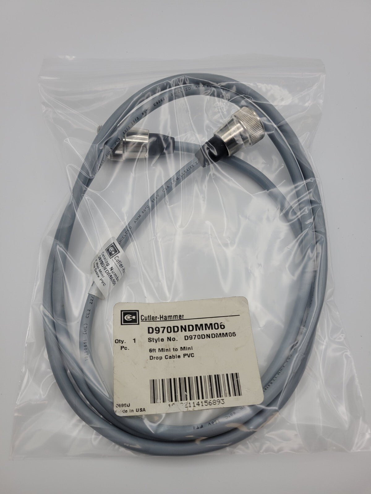 Cutler-Hammer D970DNDMM06 Drop Cable 6 ft Mini Male to Mini Female PVC 5-Pin