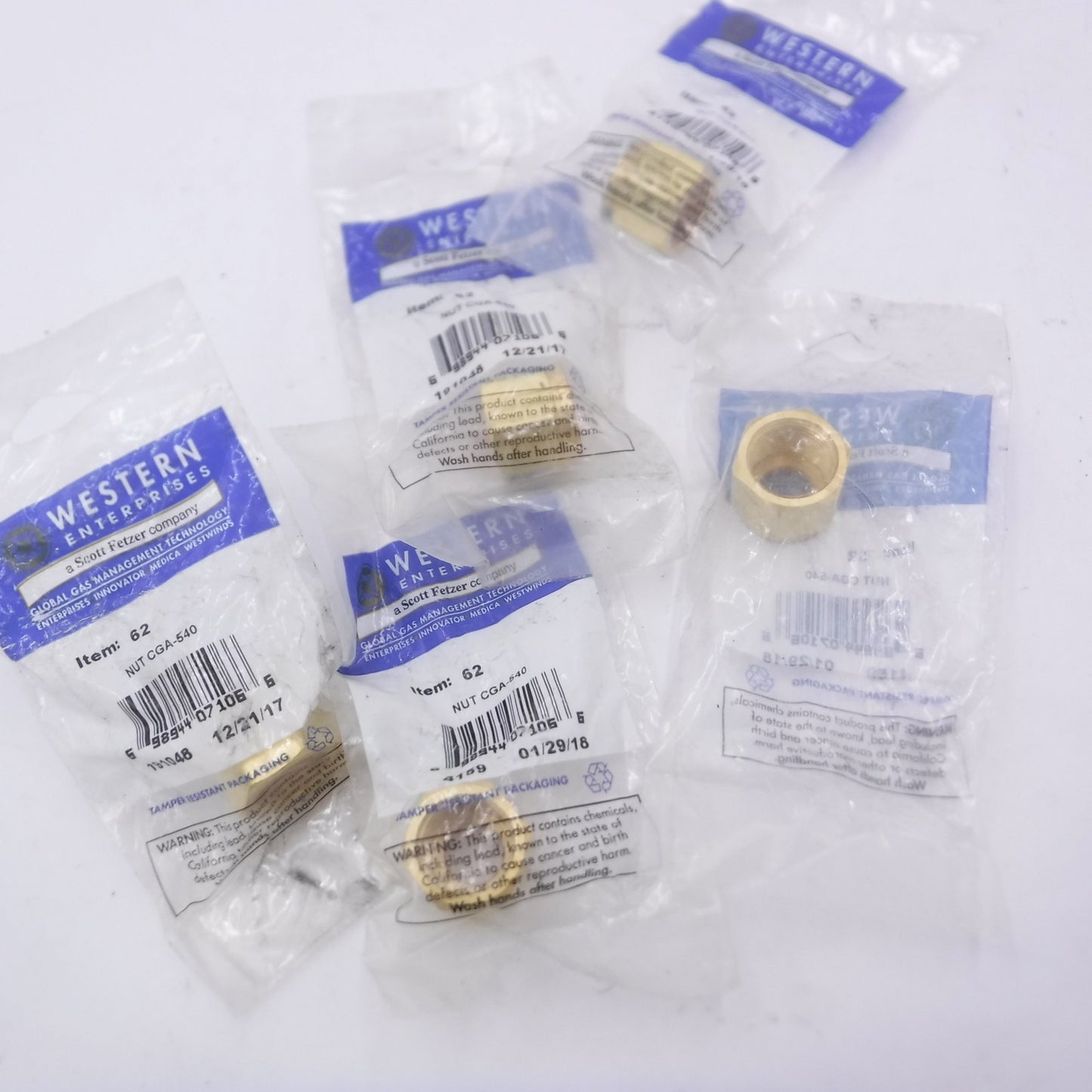 5 Pack Western Enterprises Oxygen Regulator Inlet Brass Nut CGA-540