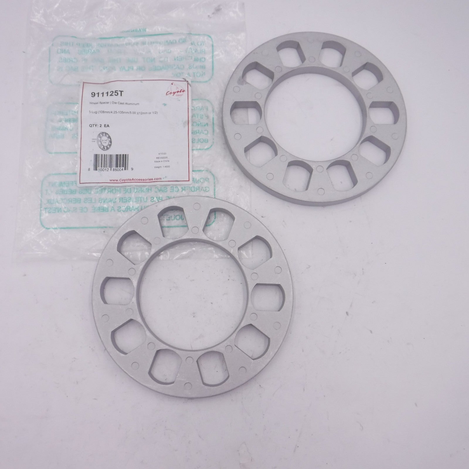 2 Pack Coyote Universal Die Cast Aluminum Wheel Spacers 911125T