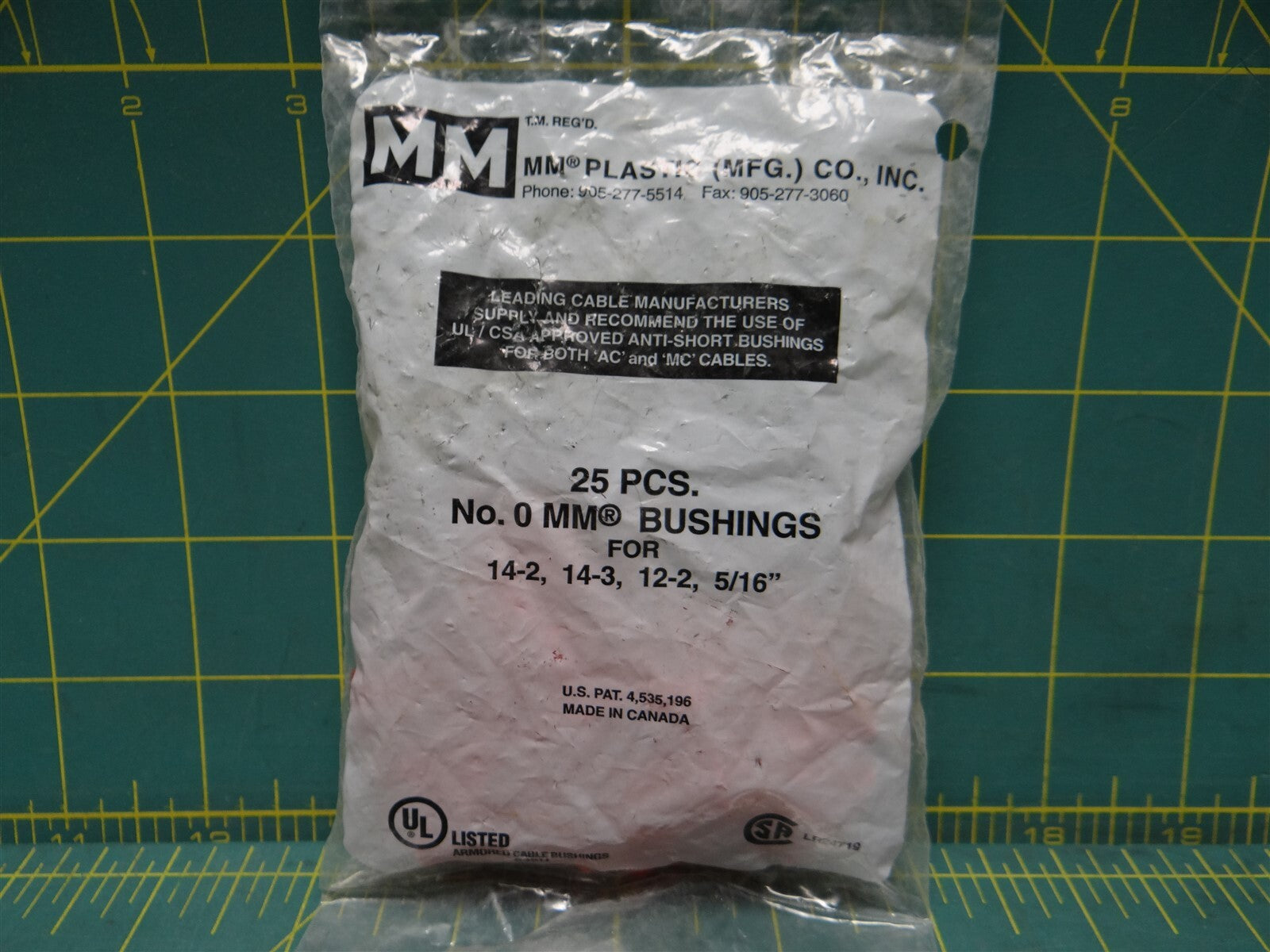 25 Pcs no. 0 MM Brushings for 14-2 14-3 12-2 5/16" MM Plastic Co Inc 