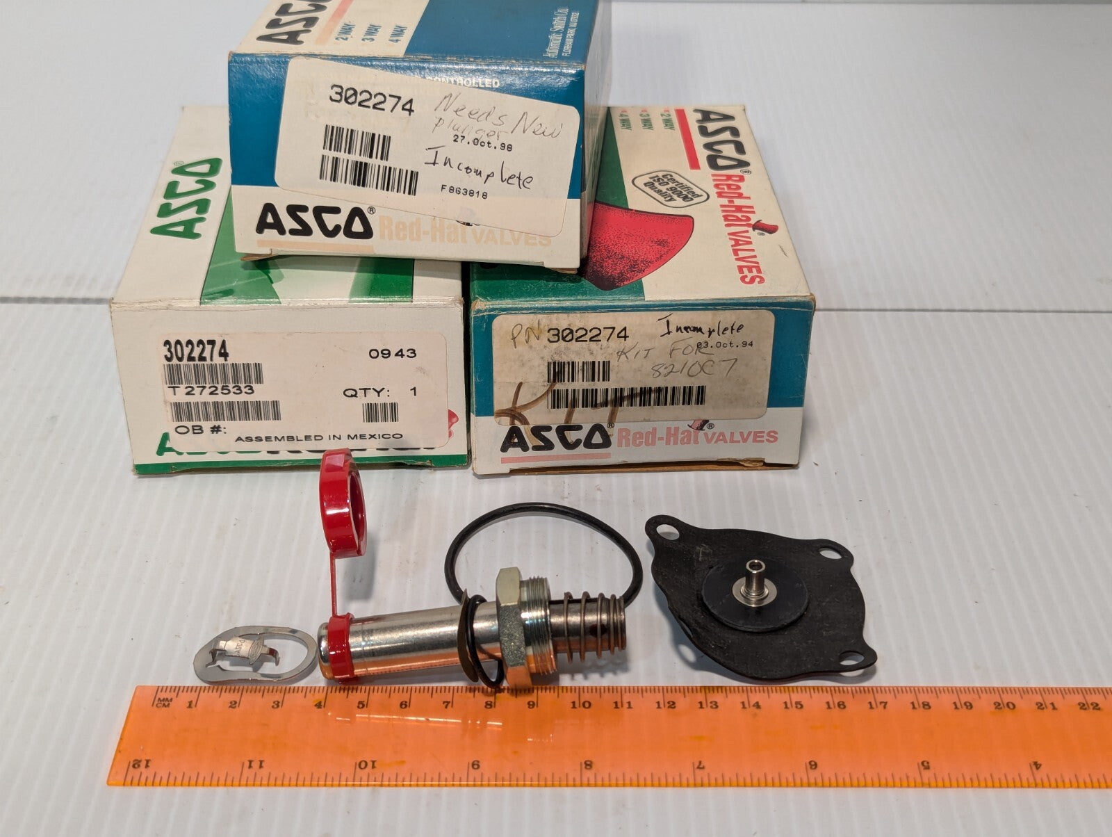 Lot of 3 ASCO 302274 valve repair kits: one complete, two incomplete - Free Ship
