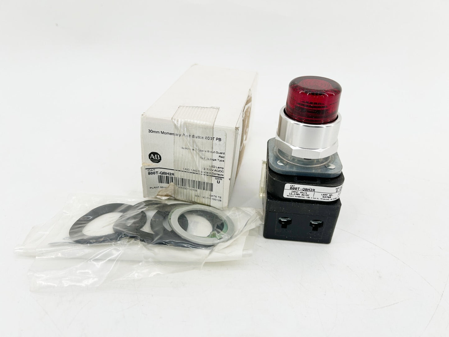 New Allen Bradley 800T-QBH2R Pushbutton 30MM Momentary 130V Red Ser.U