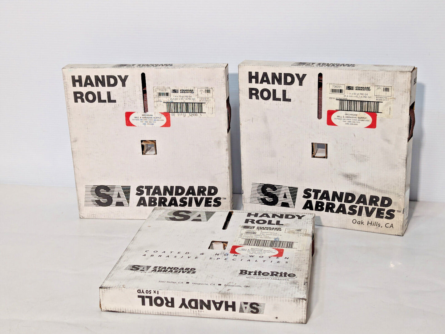 Lot of 3: Handy Roll P80 Grit, 1"x 50Yard, 706221, 66-002-0415-7, 66-0000-0501-8