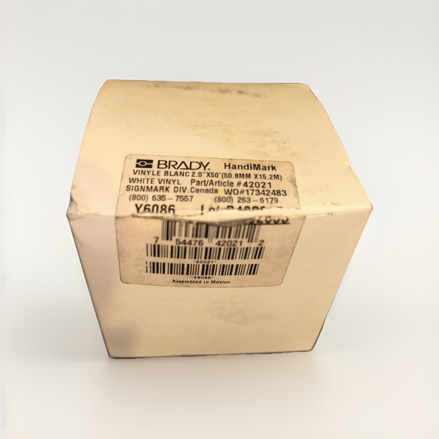Brady Vinyl Label Tape White 2 inch x 50 feet 42021. FREE SHIPPING!