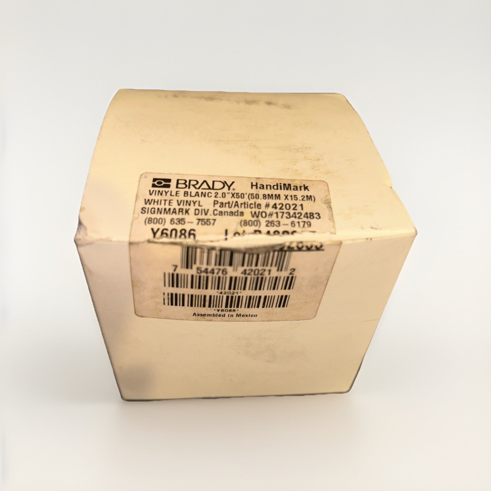 Brady Vinyl Label Tape White 2 inch x 50 feet 42021. FREE SHIPPING!