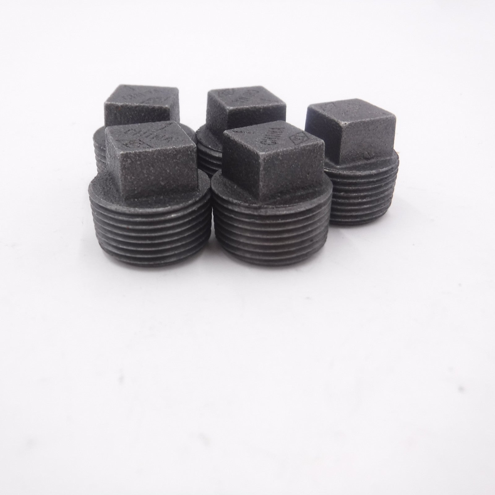 5 Pack 1" Male NPT Square Head Black Malleable Iron Plug