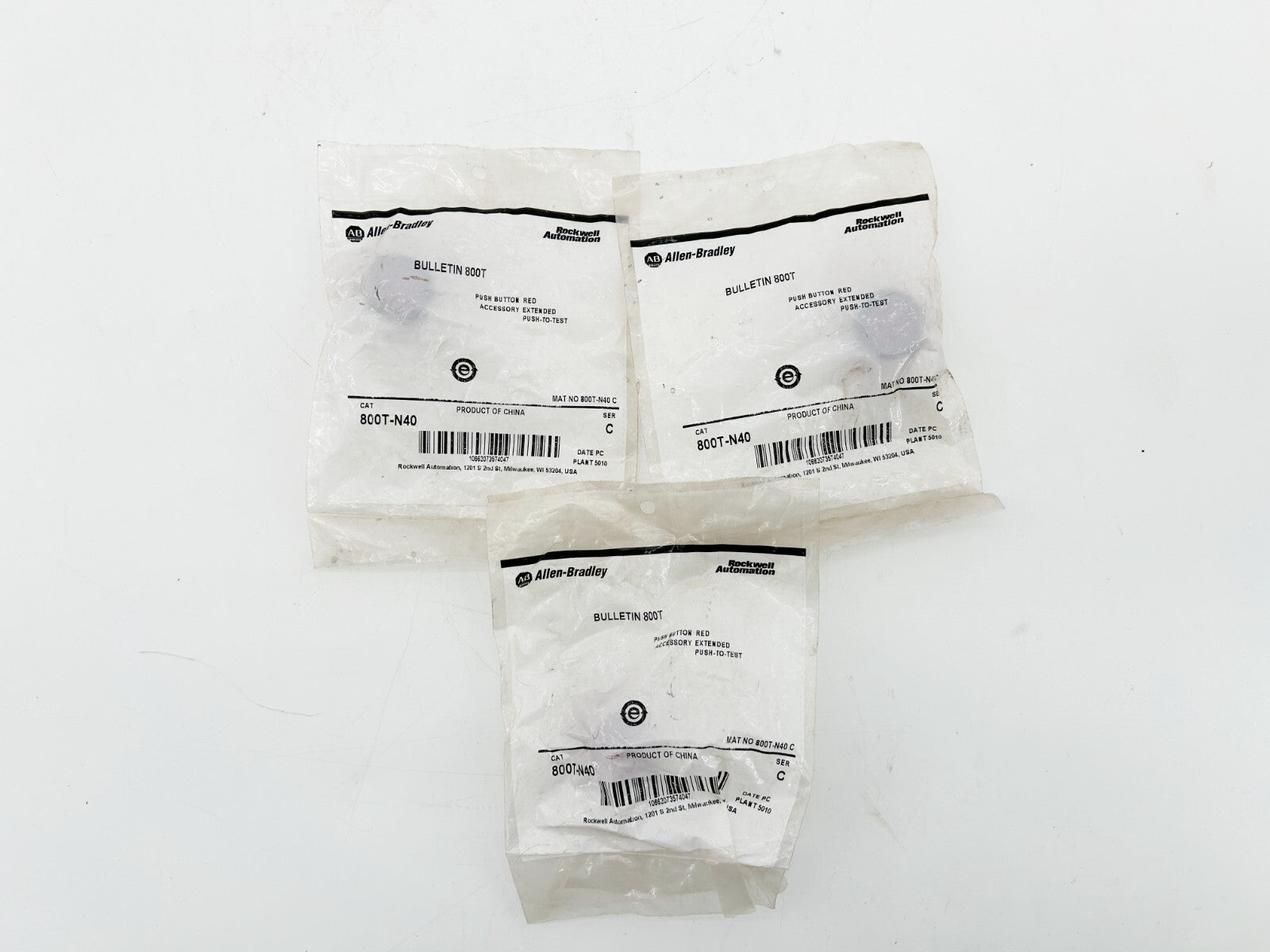 New Lot of 3 Allen Bradley 800T-N40 Colour Cap 30MM Red 800T Ser.C